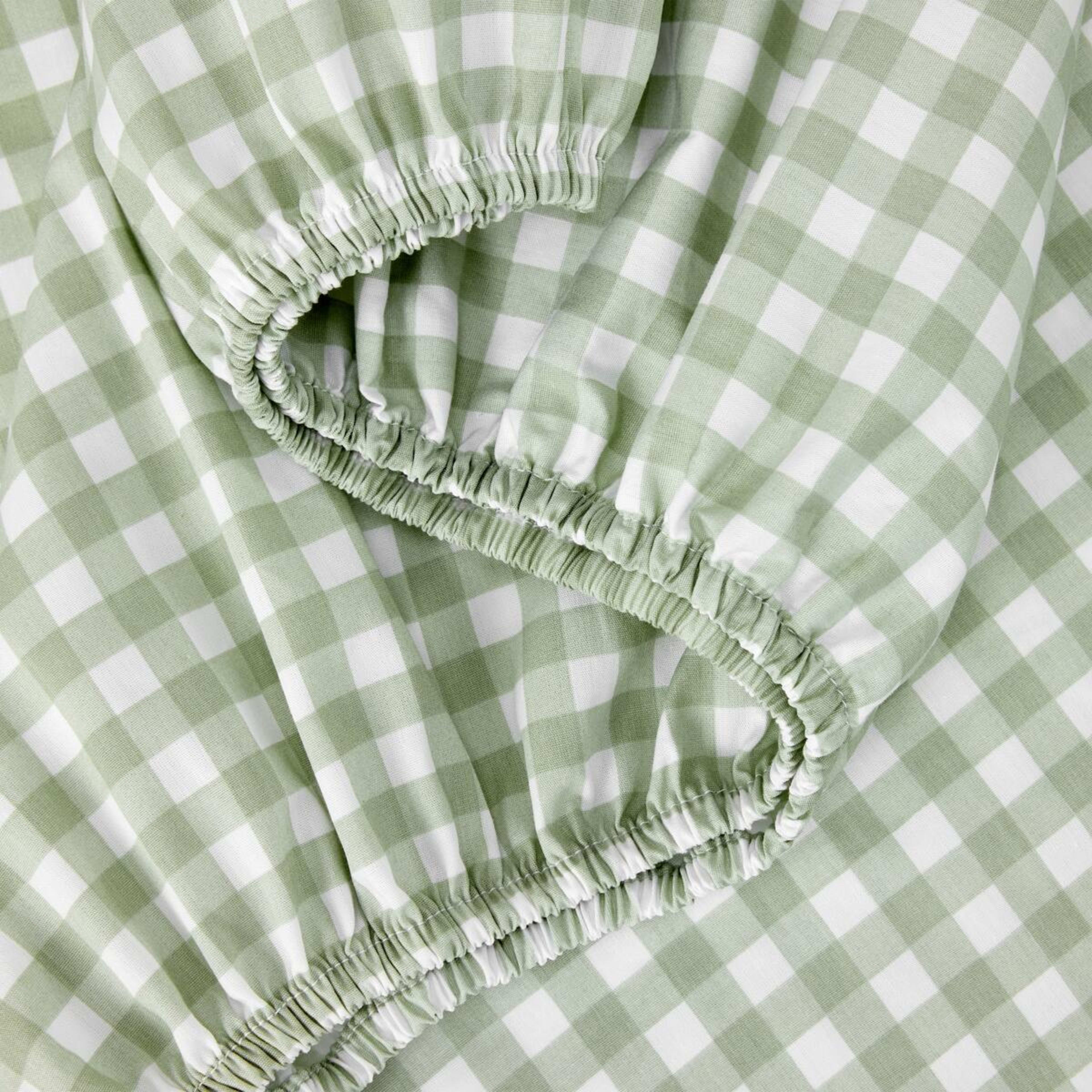 3 250 Thread Count Gingham Cotton Sheet Set - Queen Bed, Sage, 3 of 7