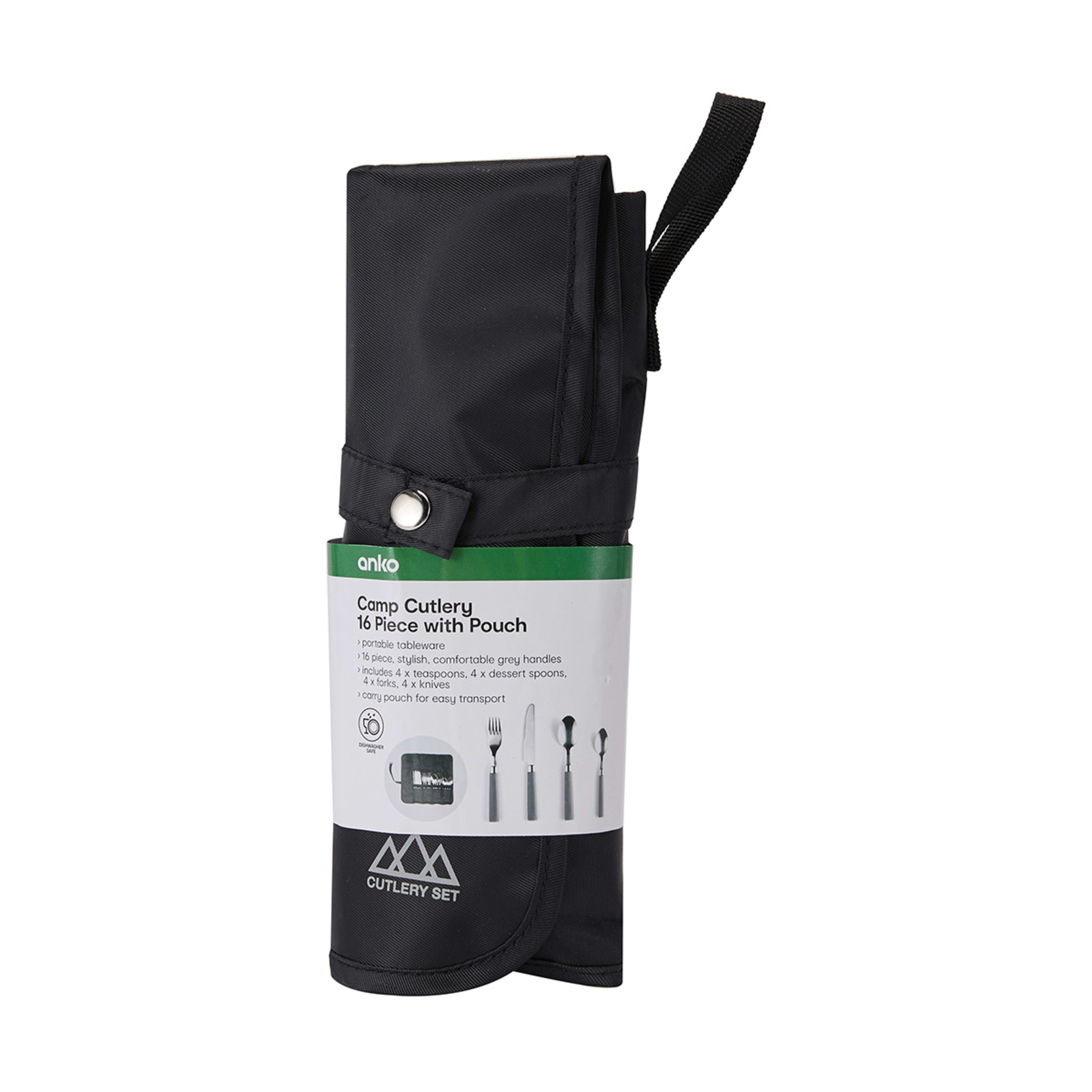 16 Piece Camp Cutlery with Pouch Kmart