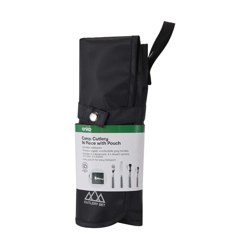 16 Piece Camp Cutlery with Pouch Kmart