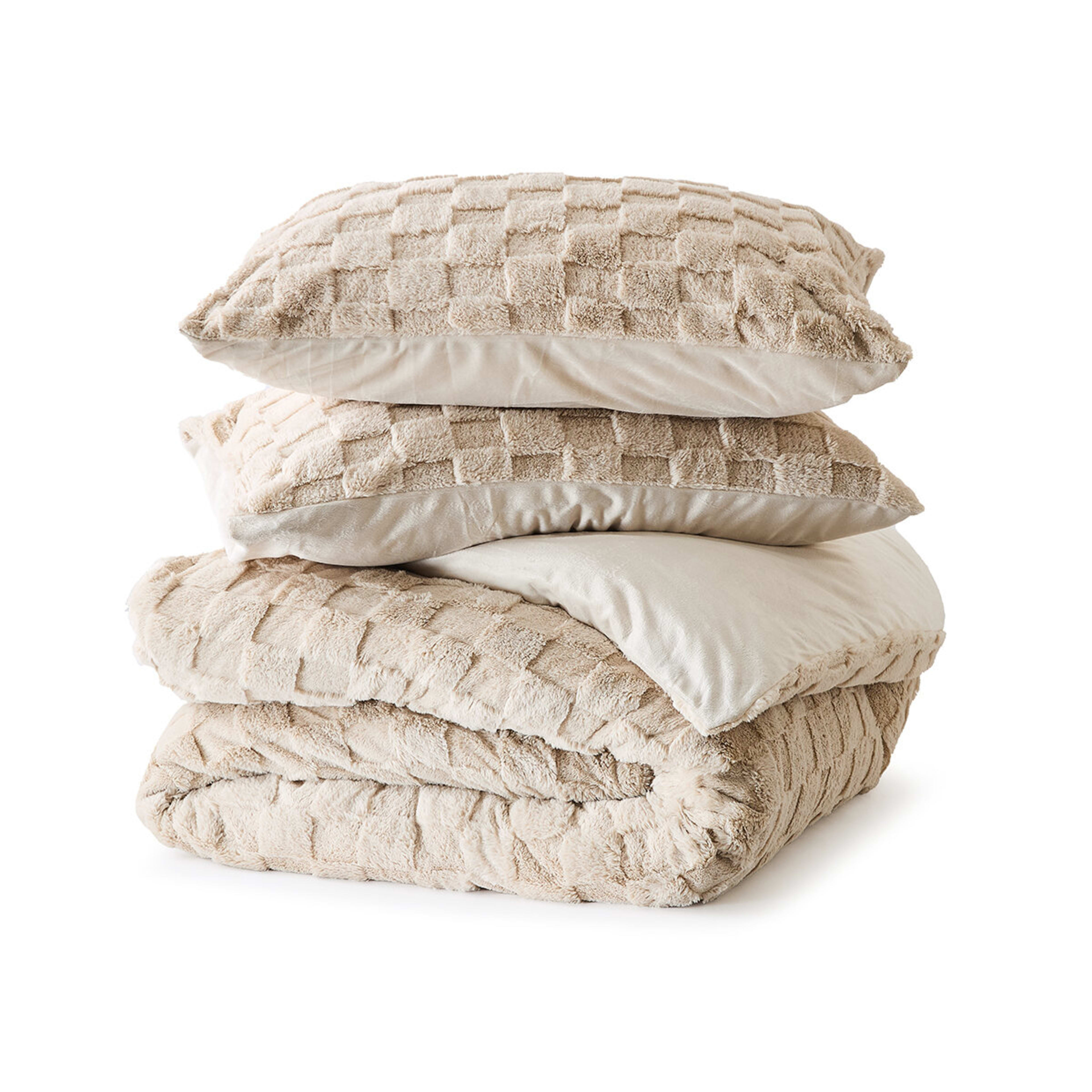 5 Check Quilt Cover Set - Double Bed, Beige, 5 of 6
