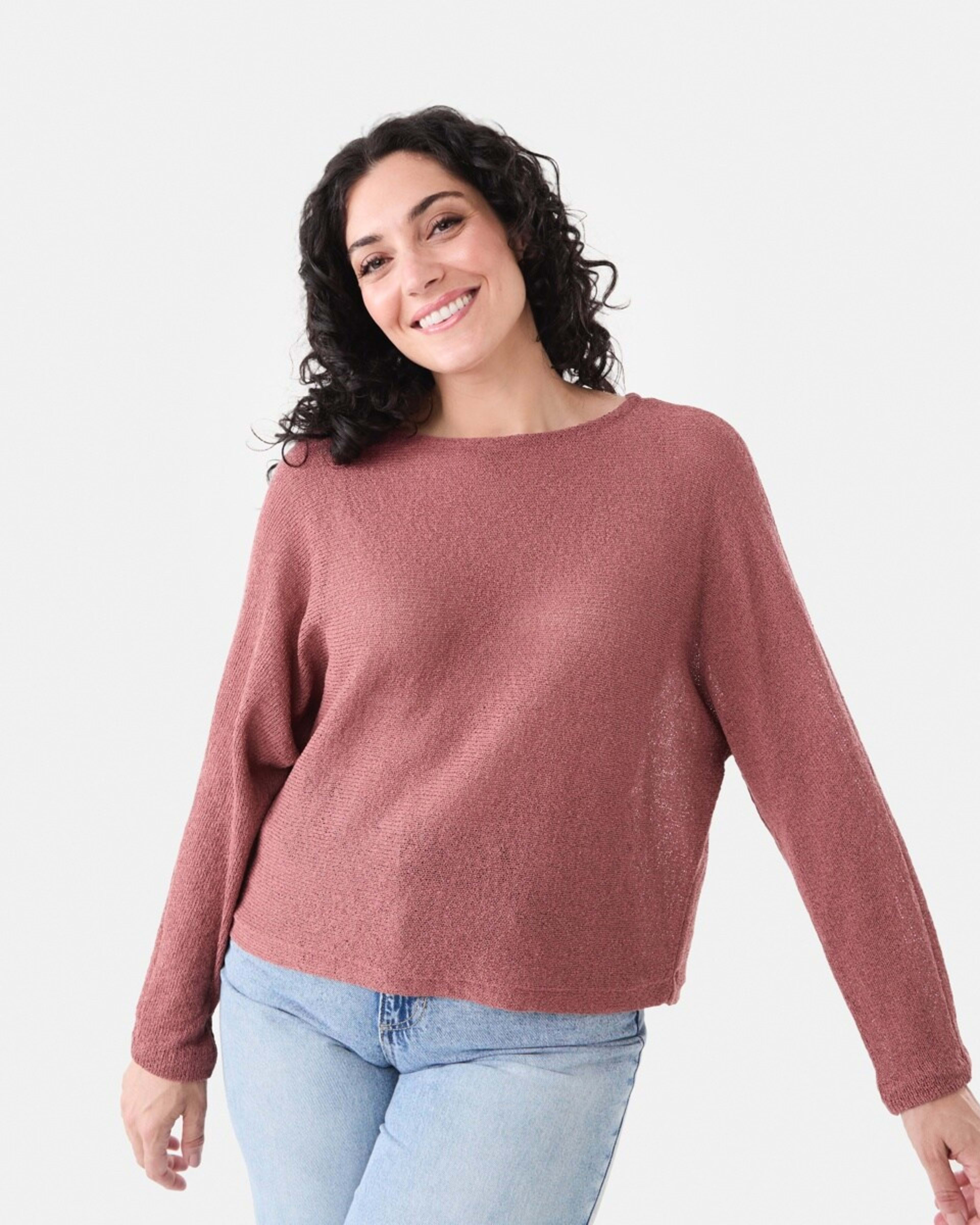 1 Open Knit Batwing Sleeve Jumper Dried Red