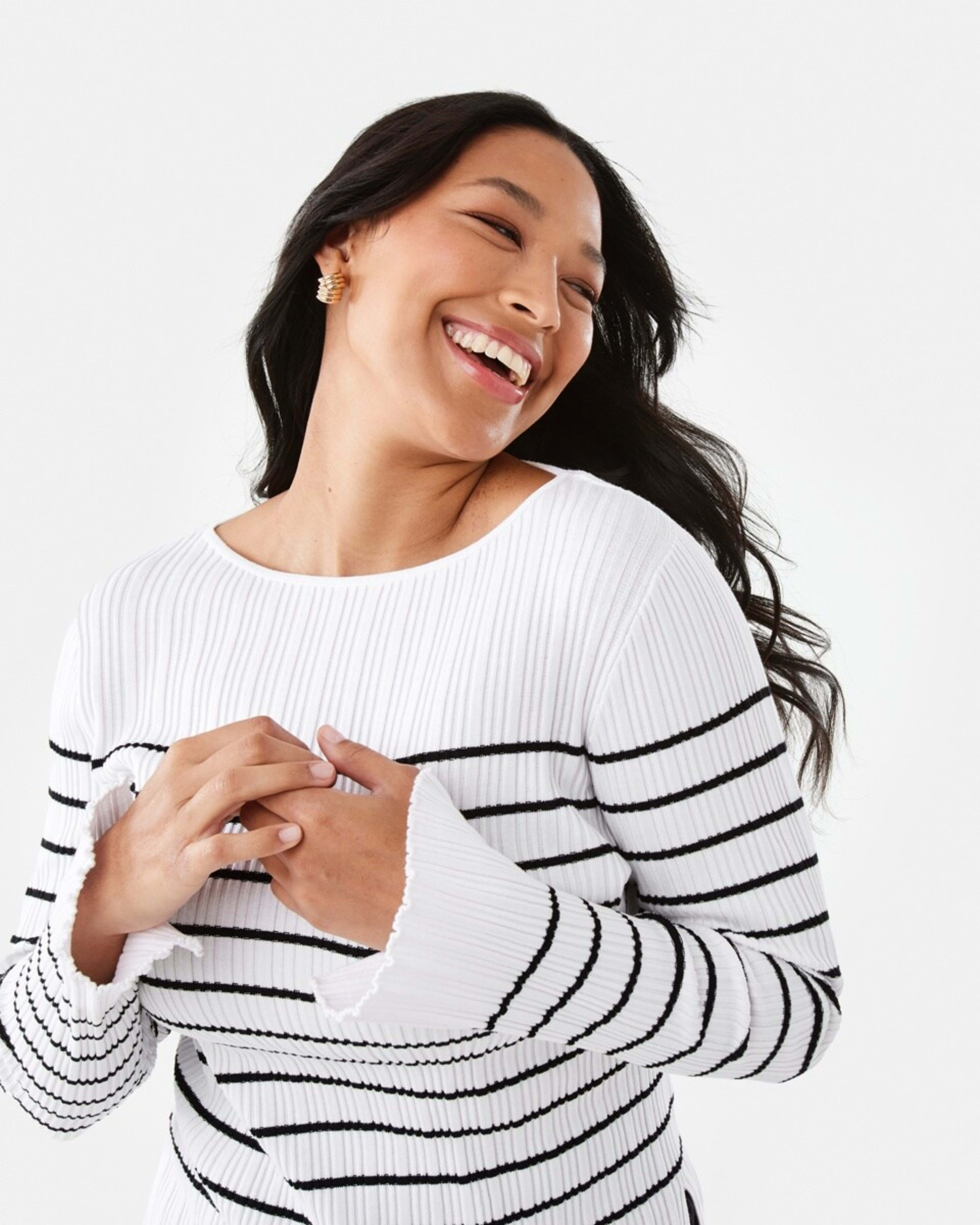 5 Long Sleeve Rib Boat Neck Top BLACK STRIPE, 5 of 9
