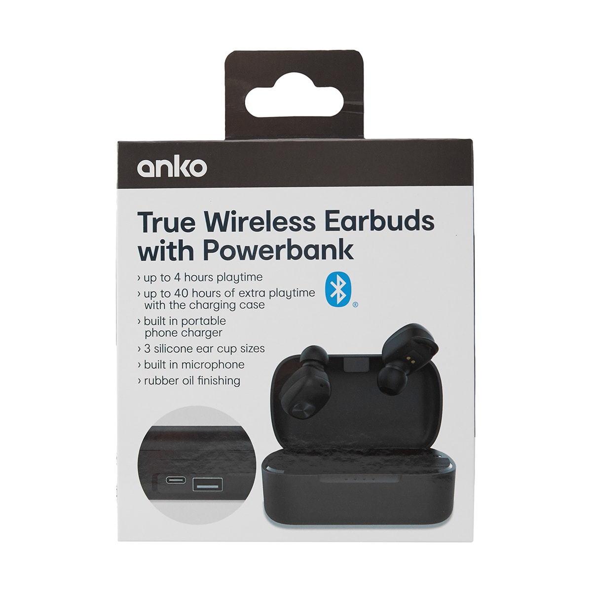 True Wireless Earbuds with Powerbank Black Kmart