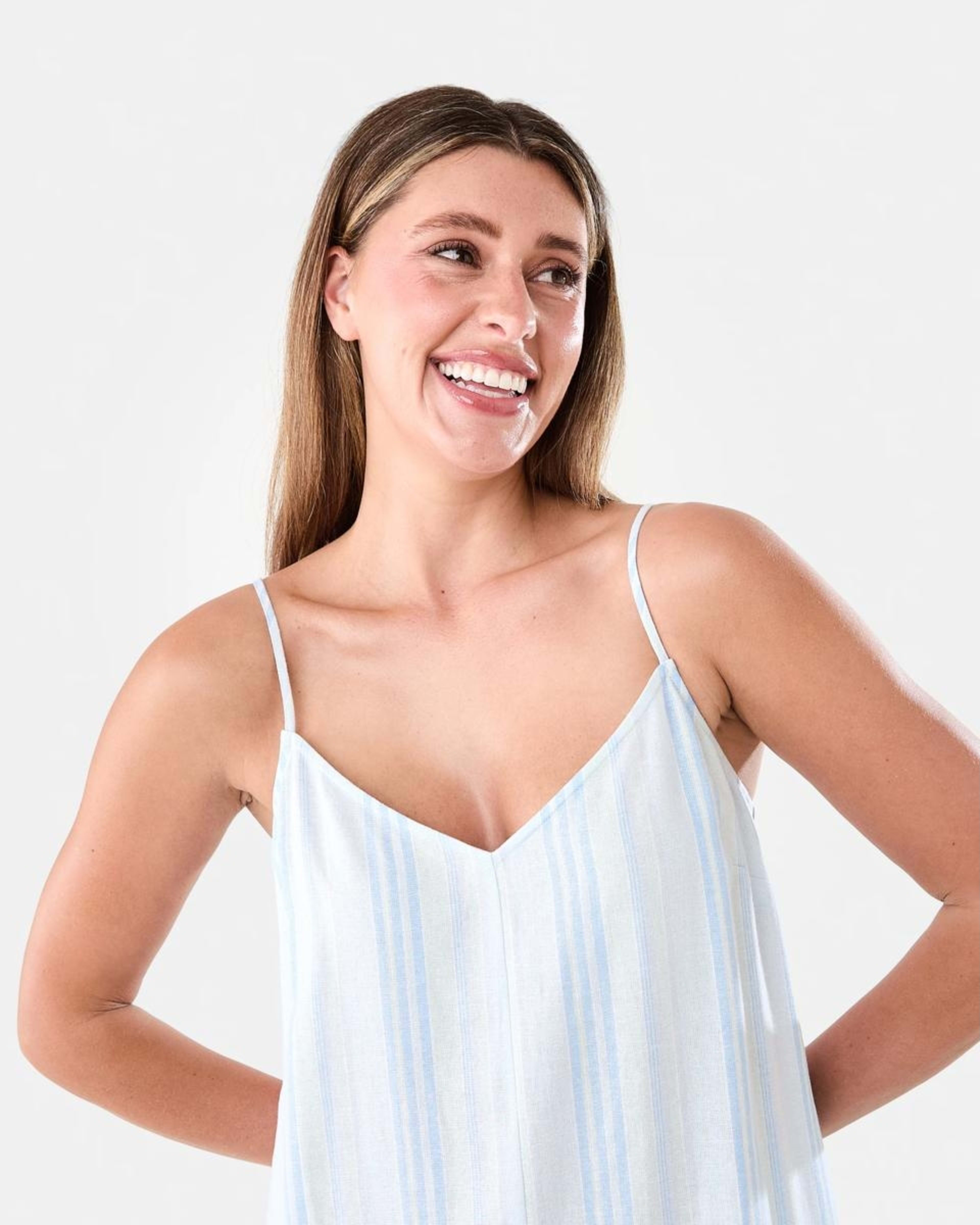 4 Sleeveless V-Neck Linen Blend Midi Dress Strp Spun, 4 of 7