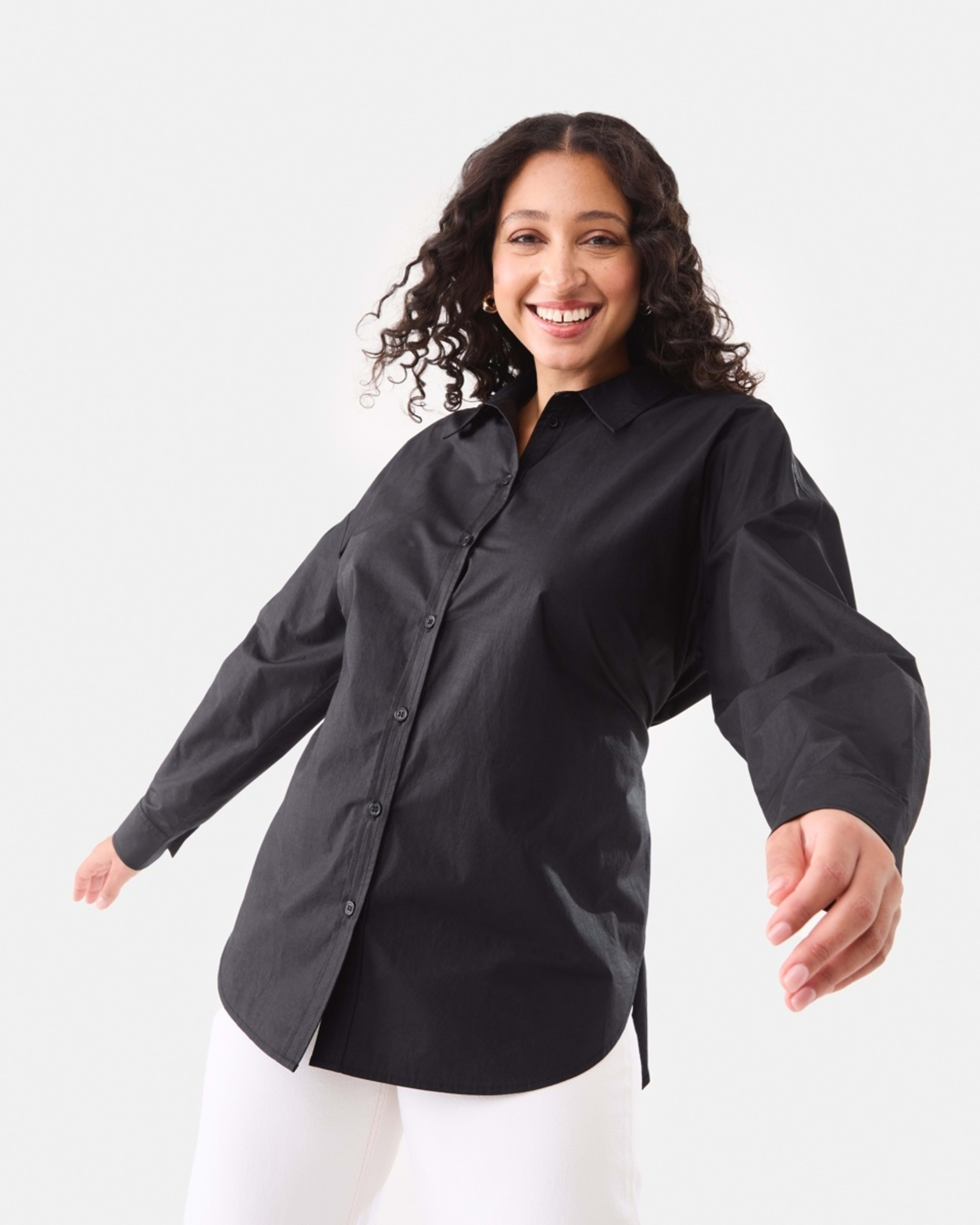 1 Long Sleeve Tie Back Detail Shirt Black, 1 of 7