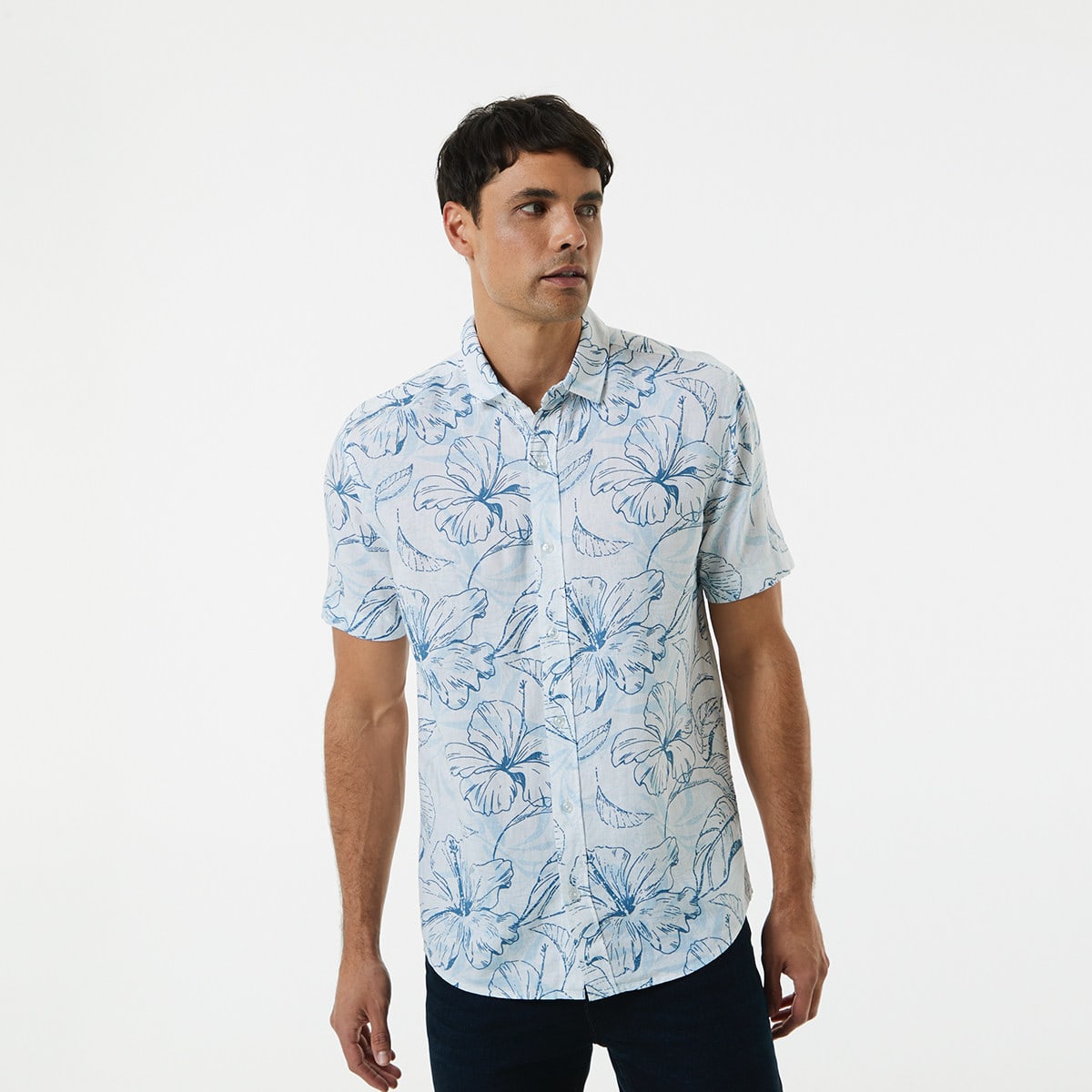 Short Sleeve Print Linen Blend Shirt Kmart