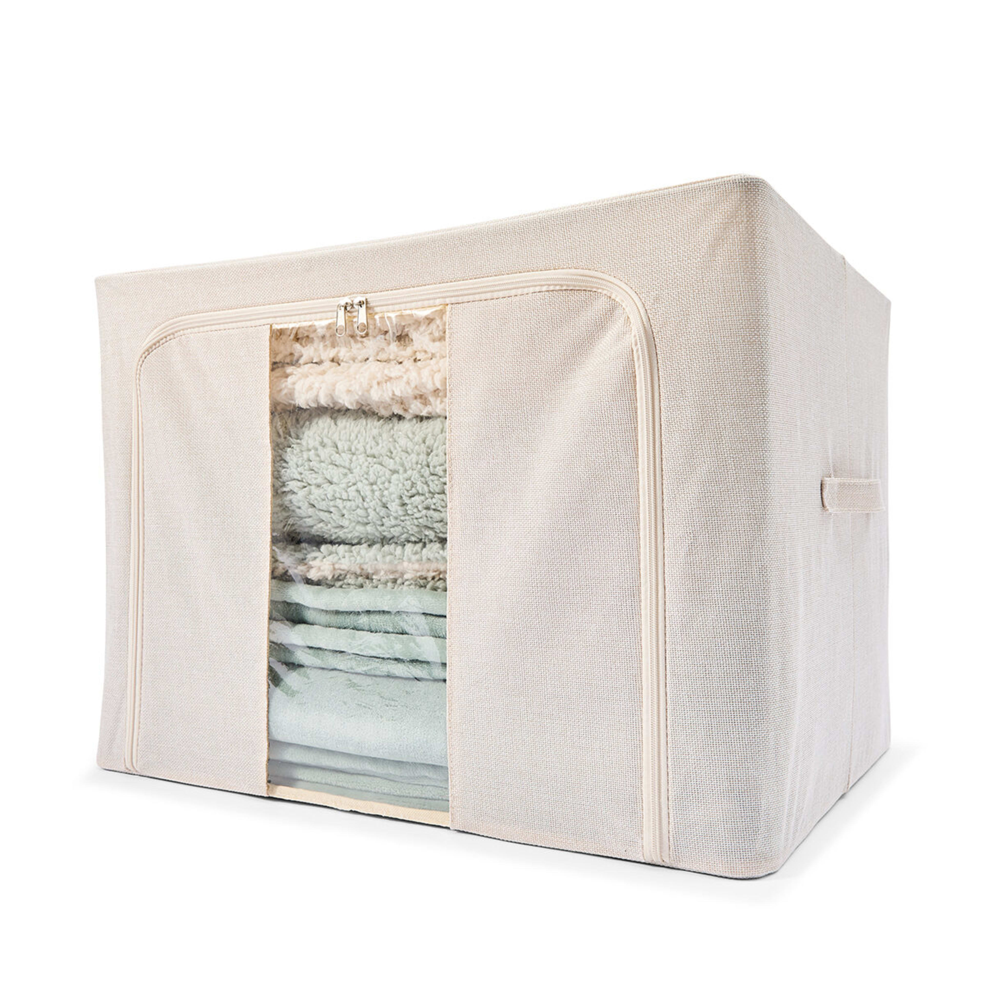 1 Linen Look Collapsible Box with Window - Extra Large, Beige