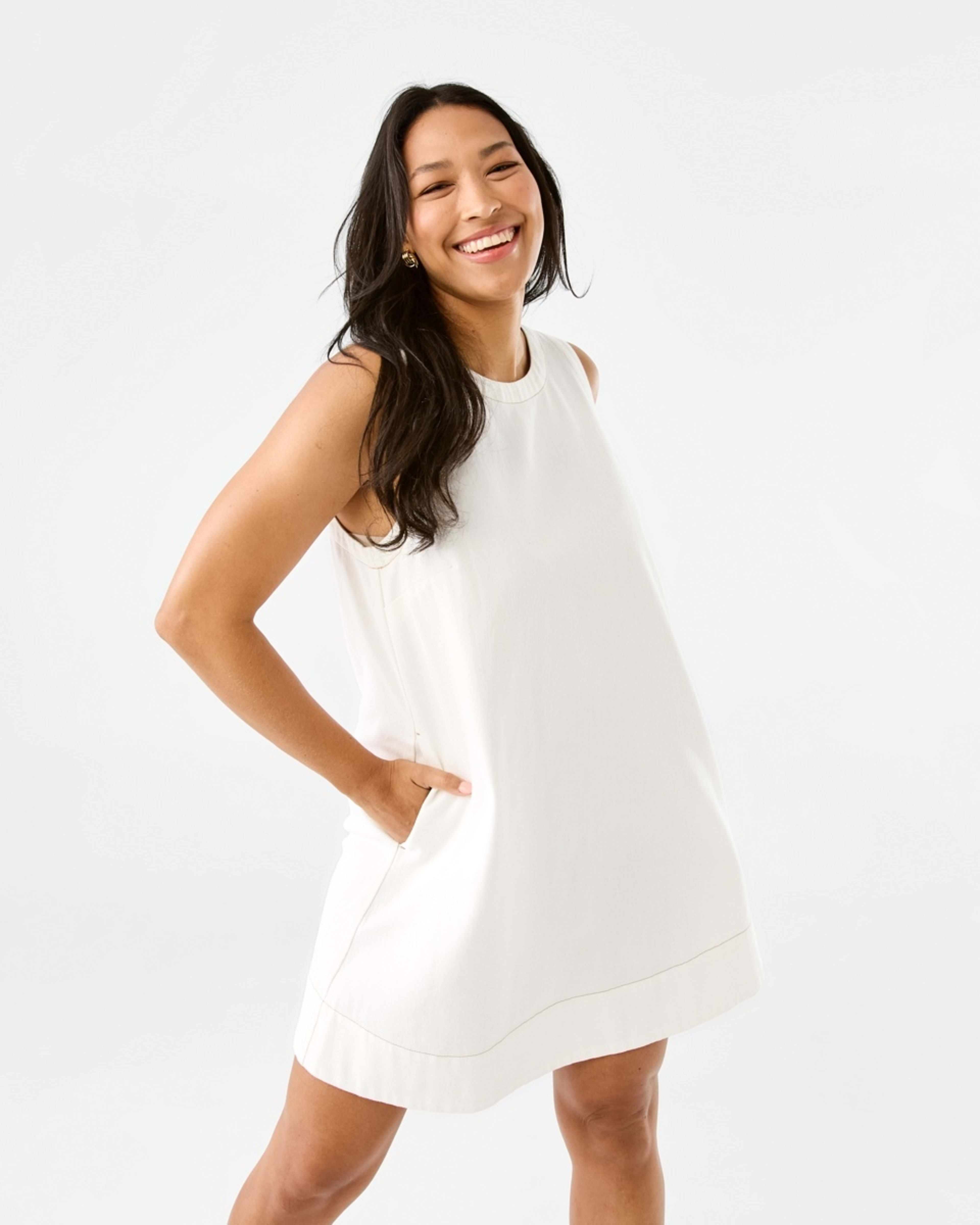 1 Sleeveless Denim Swing Mini Dress Ecru