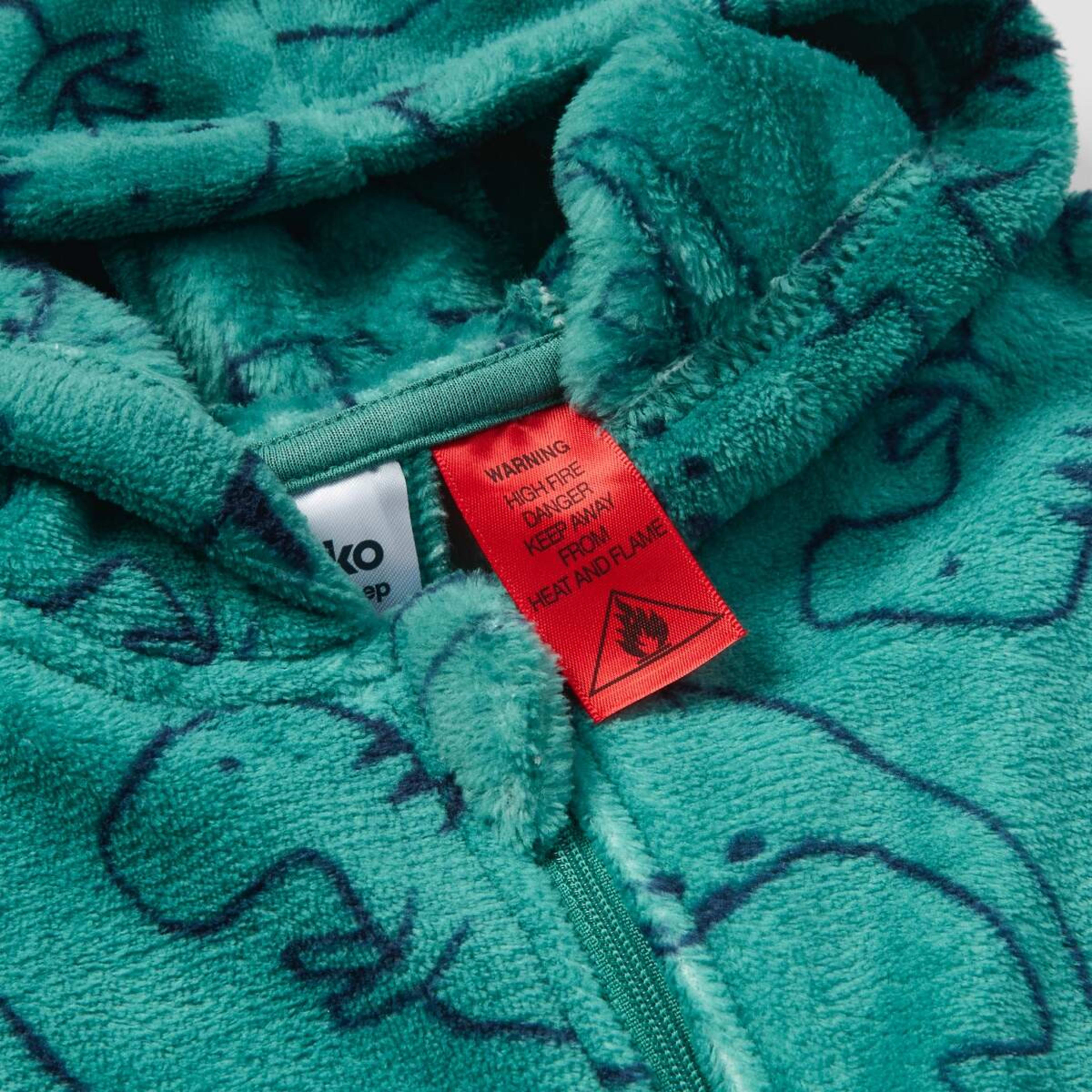 8 Novelty Fluffy All-In-One Sleepsuit Green Dino Linework, 8 of 9