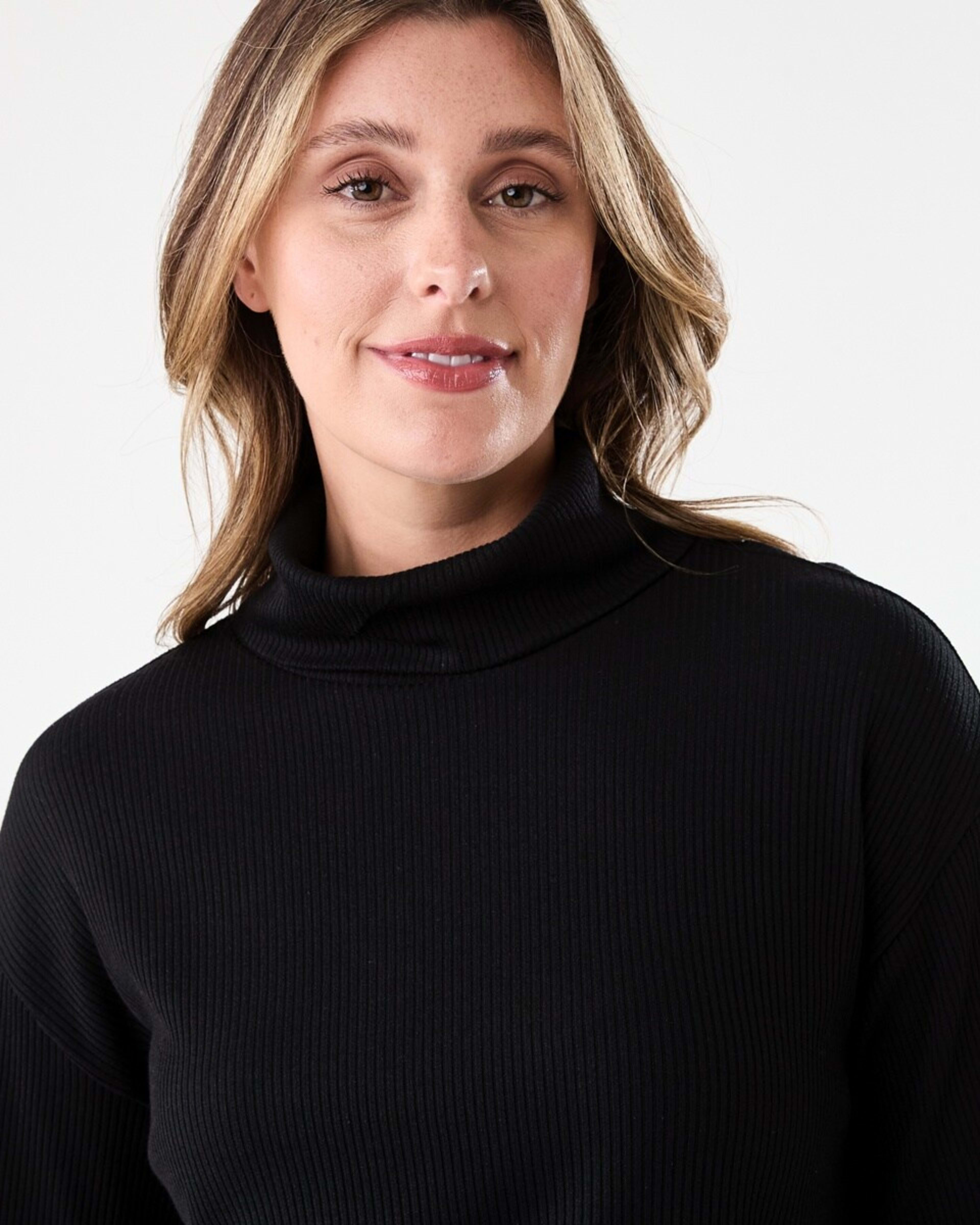 4 Long Sleeve Rib Turtleneck Top Black, 4 of 5