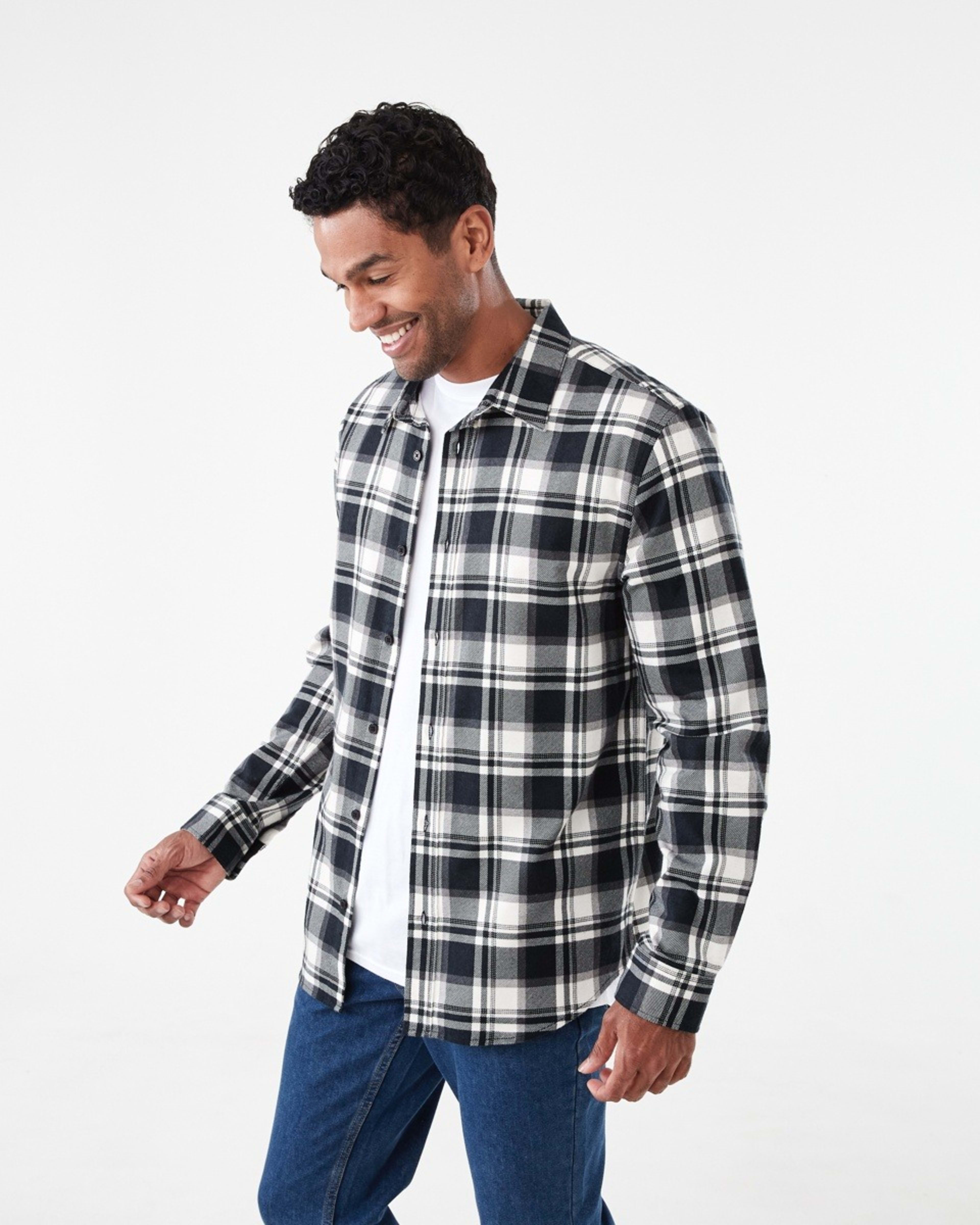 3 Long Sleeve Printed Plaid Shirt Blk Check, 3 of 7
