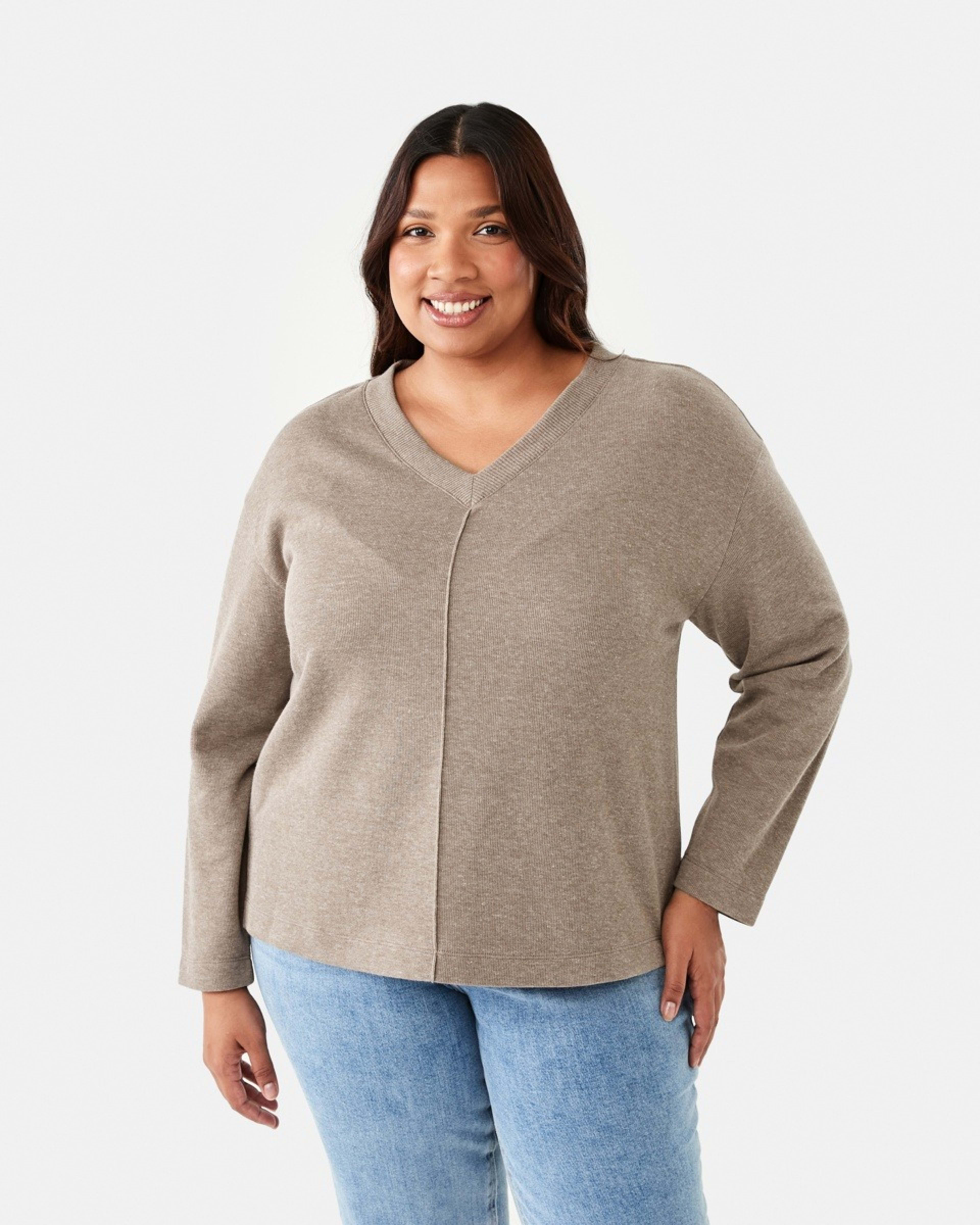 1 Curve V-Neck Relaxed Jumper Deep Taupe Marle