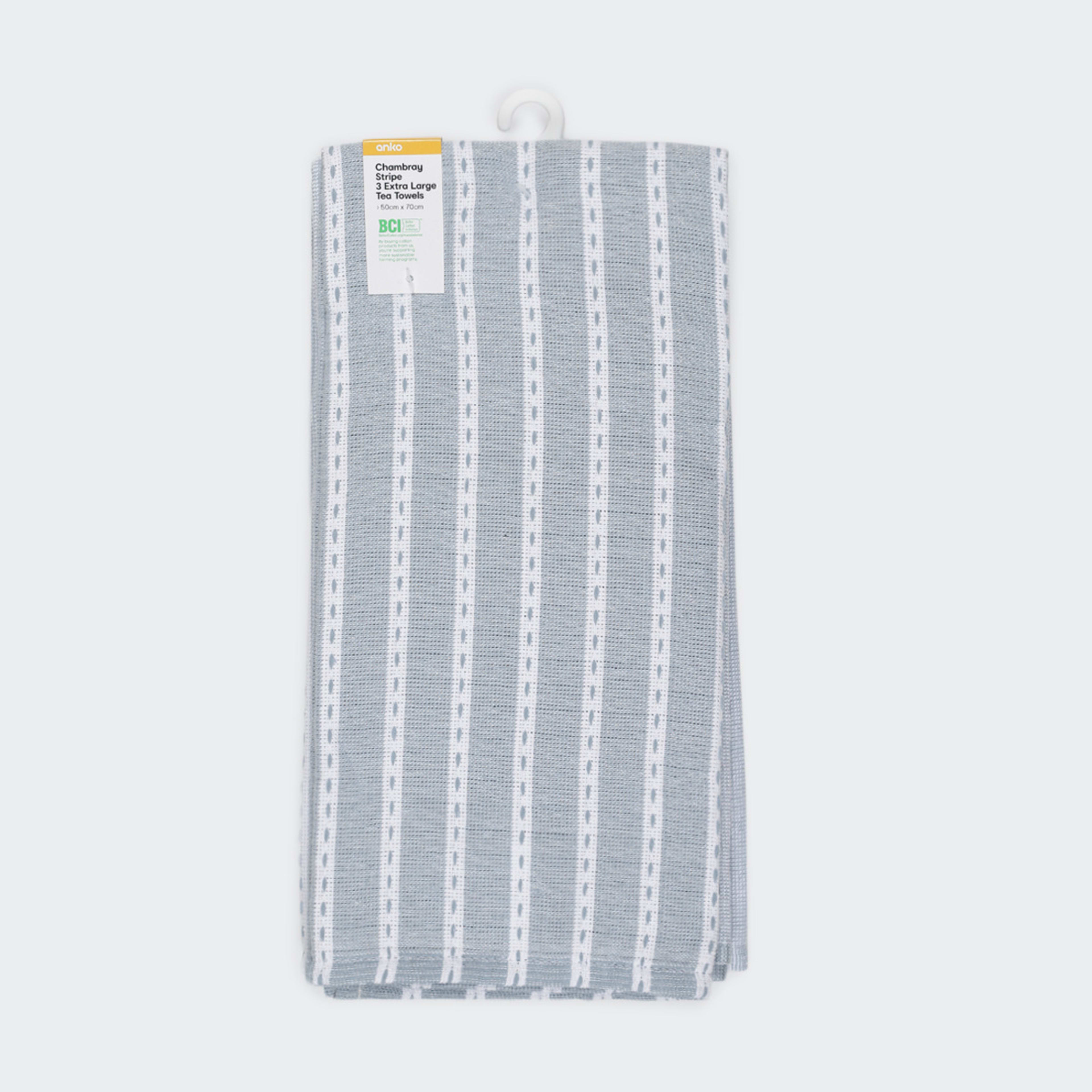 6 3 Pack Blue Chambray Extra Large Tea Towels, 6 of 6