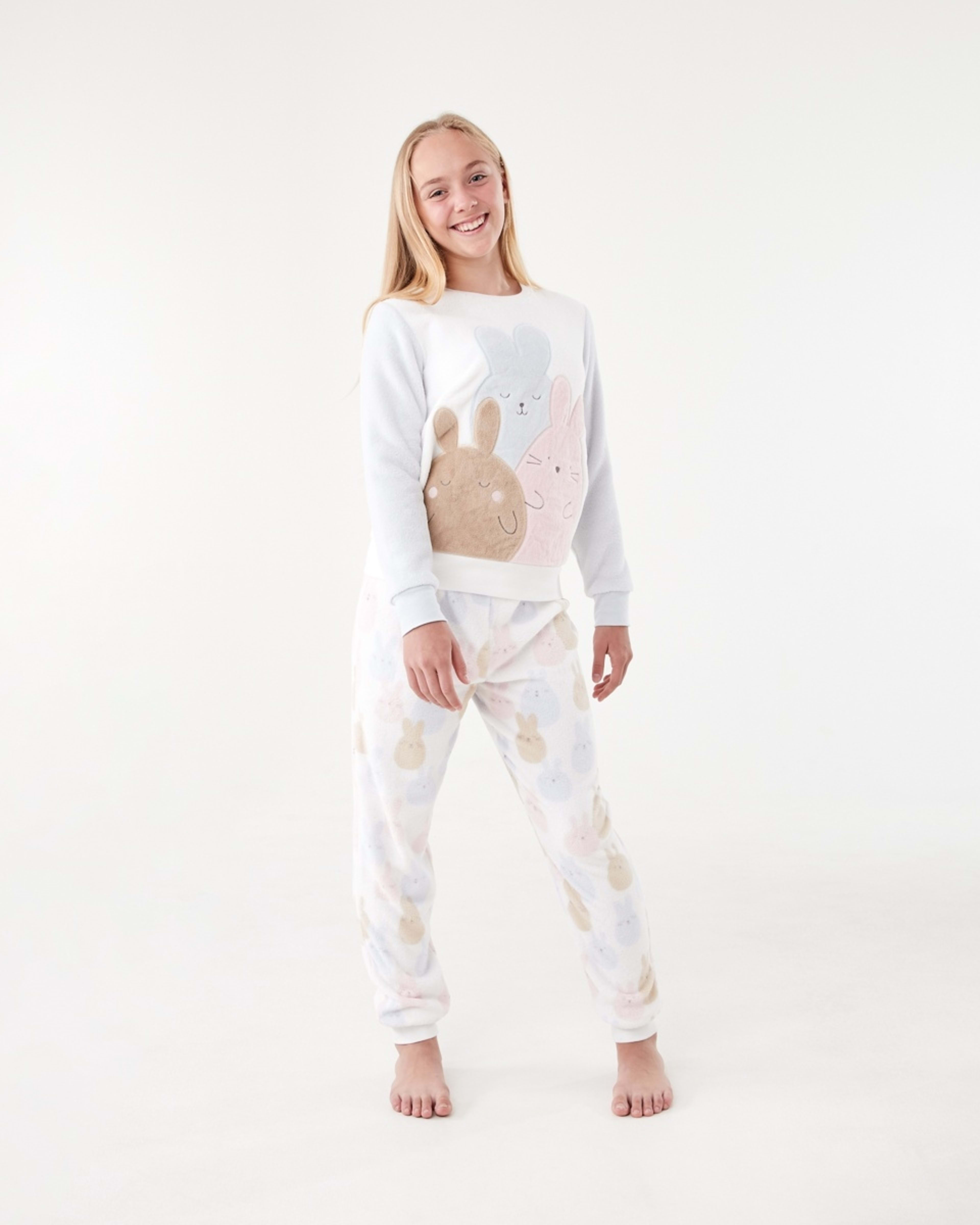 1 Fluffy Pyjama Set Bunnies White, 1 of 9