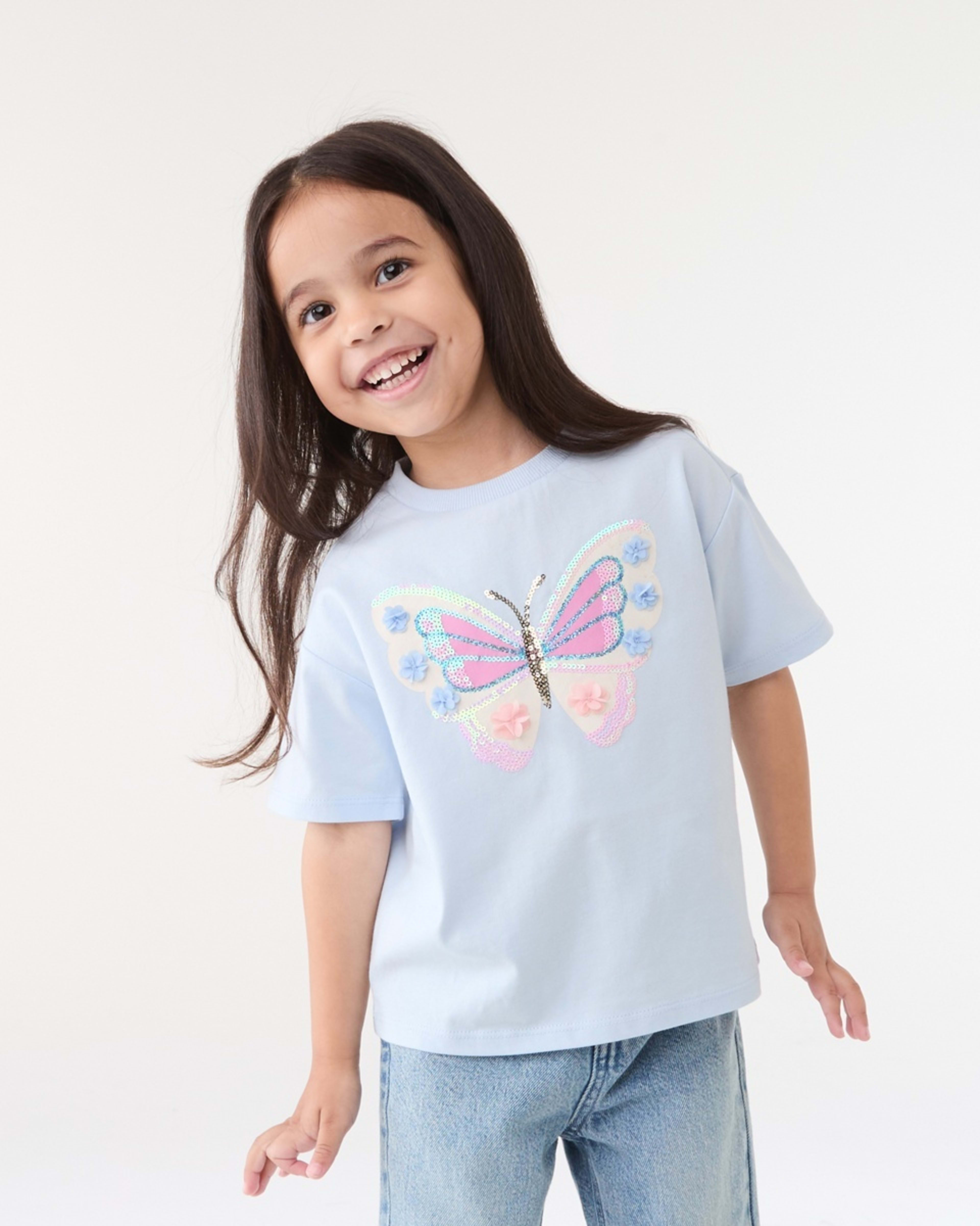 1 Short Sleeve Sequin T-shirt DAZZLING BUTTERFLY ICE MIST, 1 of 6