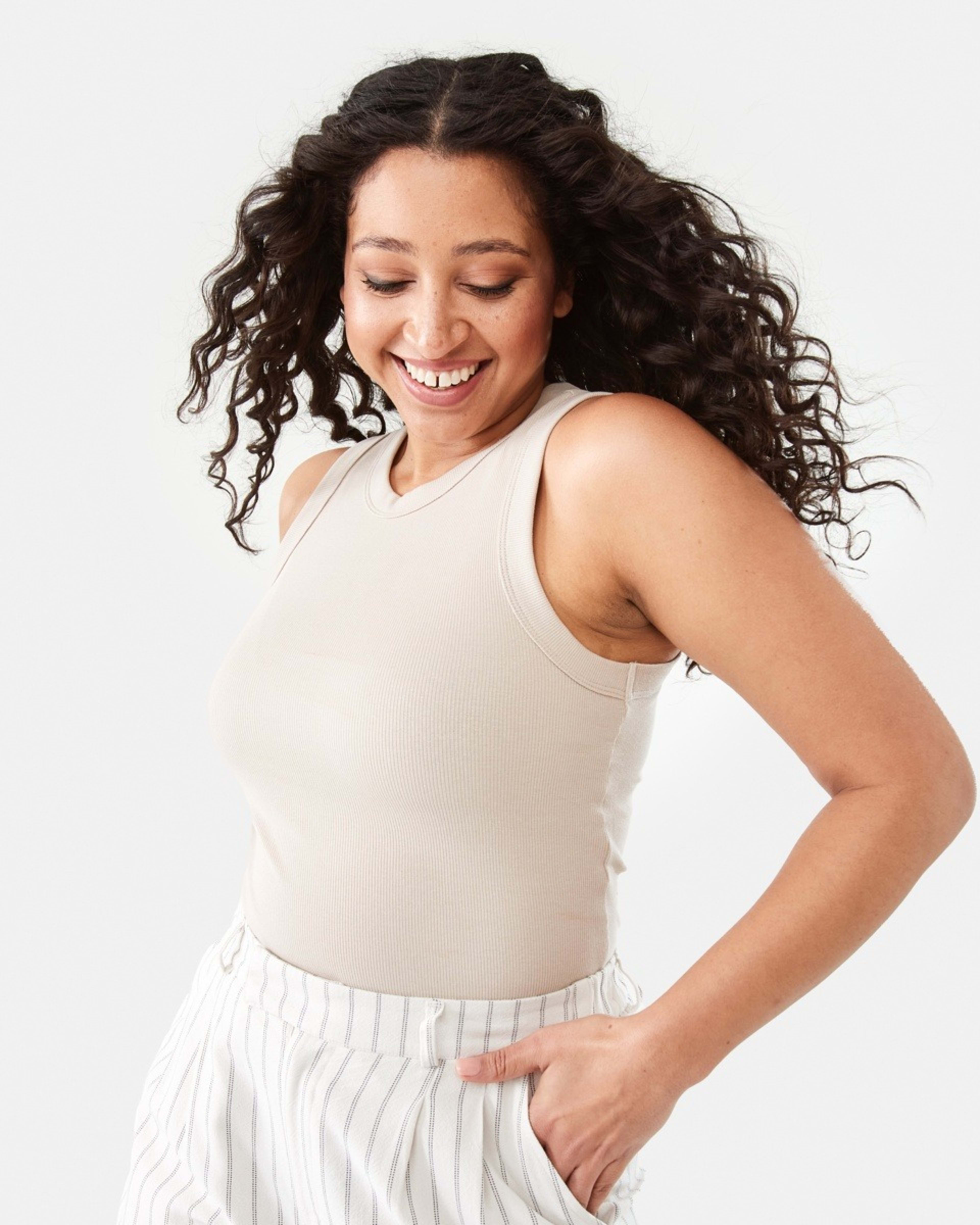 1 Sleeveless Rib Tank Bone Beige