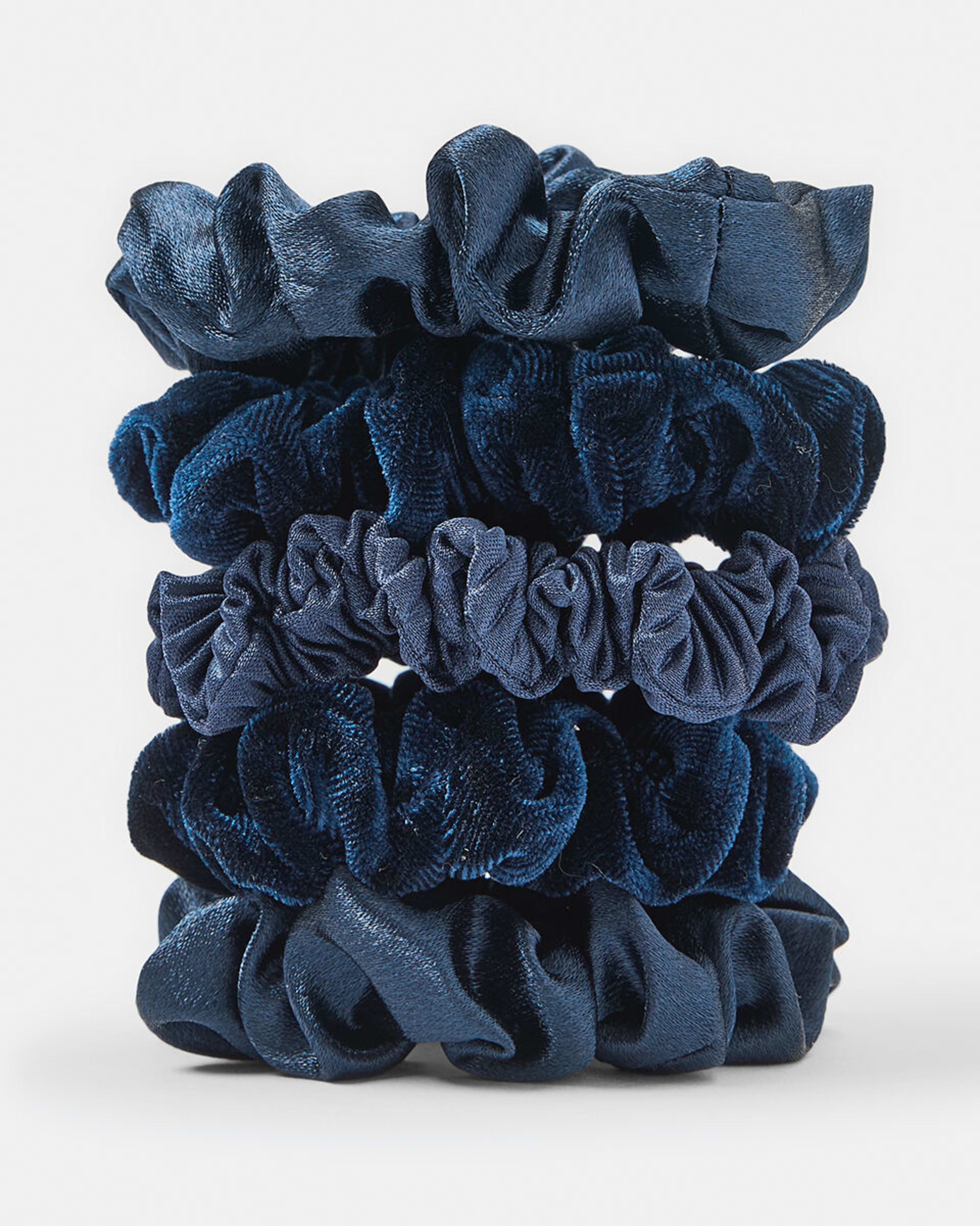 2 5 Pack Mini Textured Hair Scrunchies Navy, 2 of 5