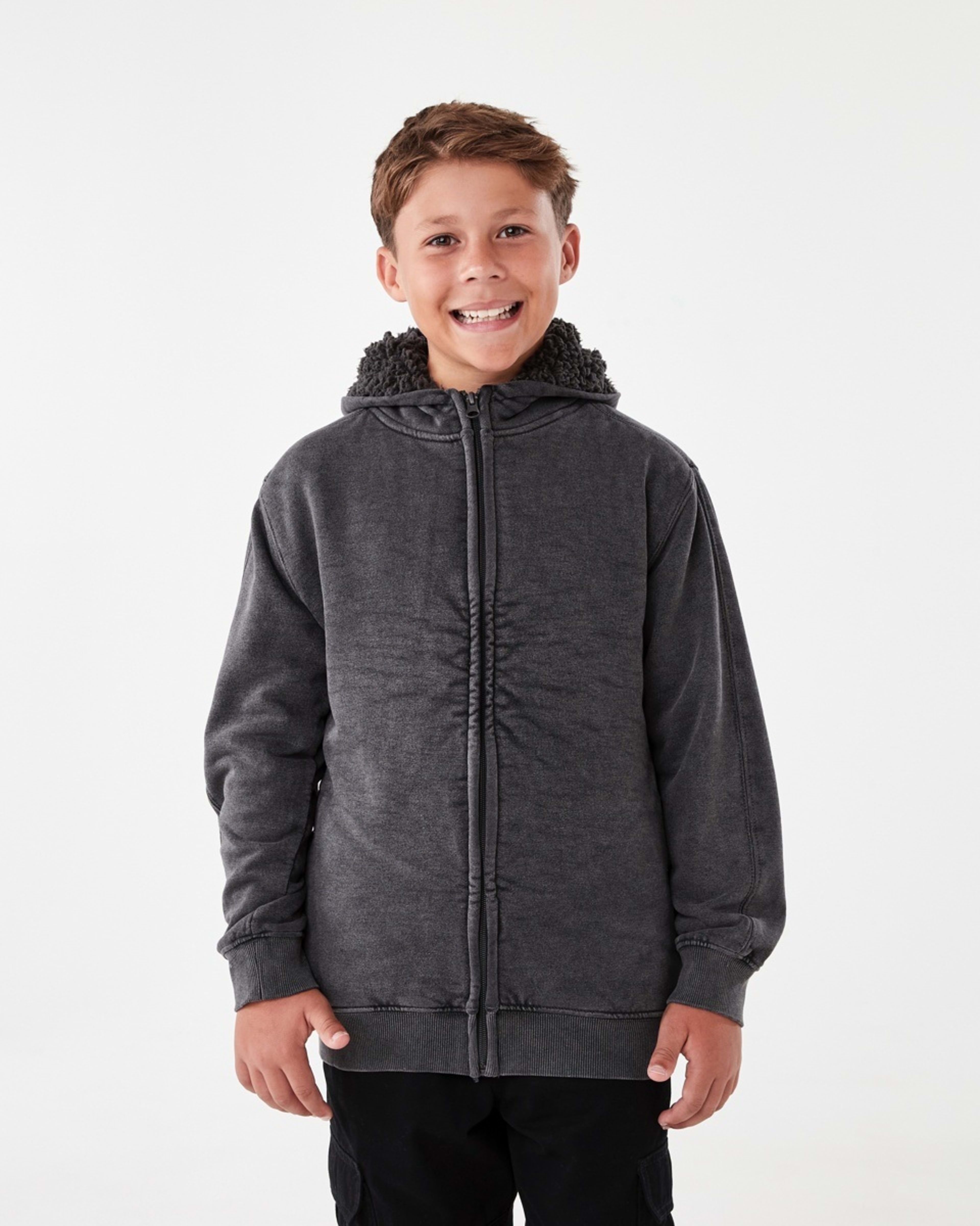 2 Sherpa Lined Zip Through Hoodie Dark Magnet, 2 of 8