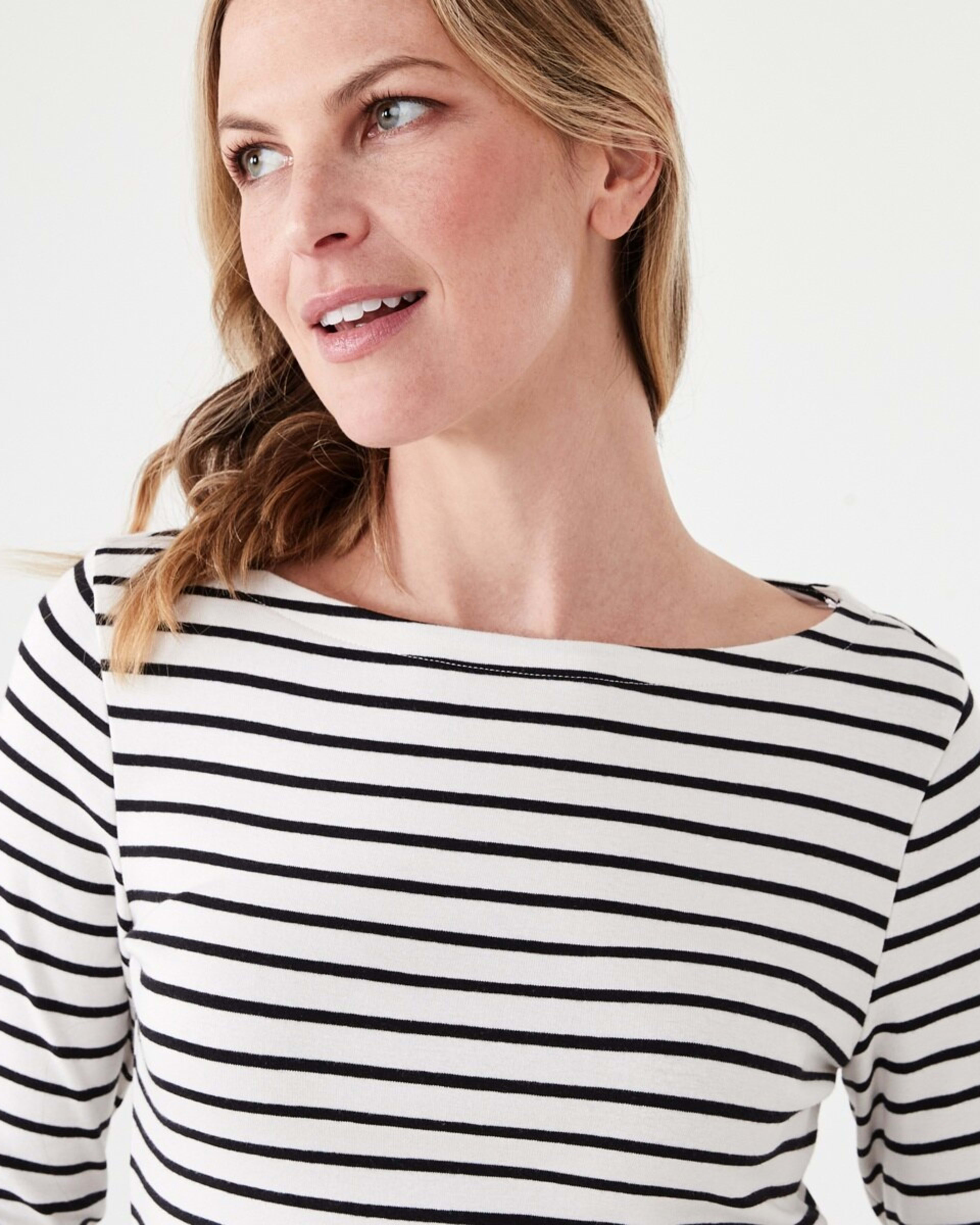 4 Long Sleeve Modal Boat Neck Top ECRU STRIPE, 4 of 5