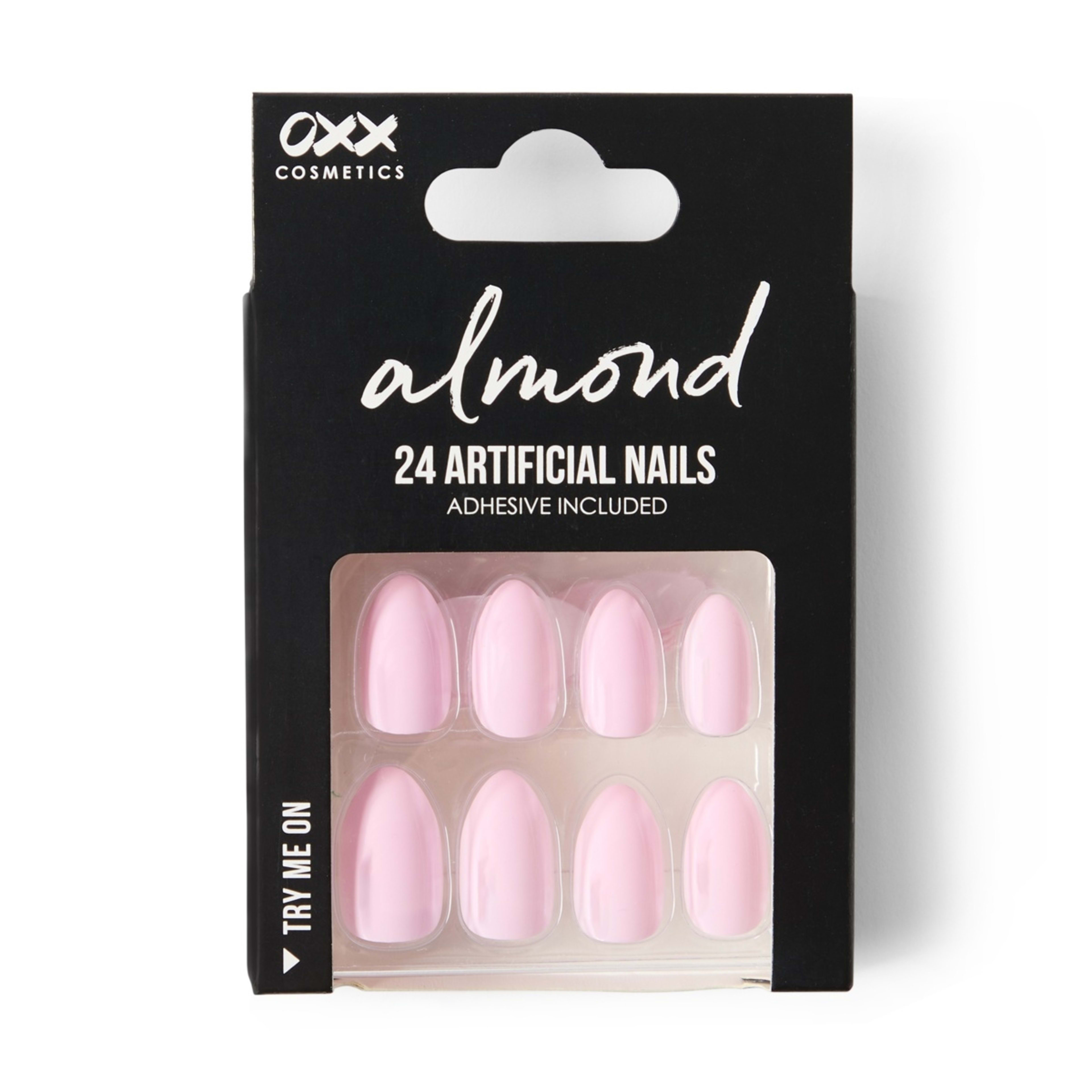 1 OXX Cosmetics 24 Pack Artificial Nails with Adhesive - Almond Shape, Pink, 1 of 4