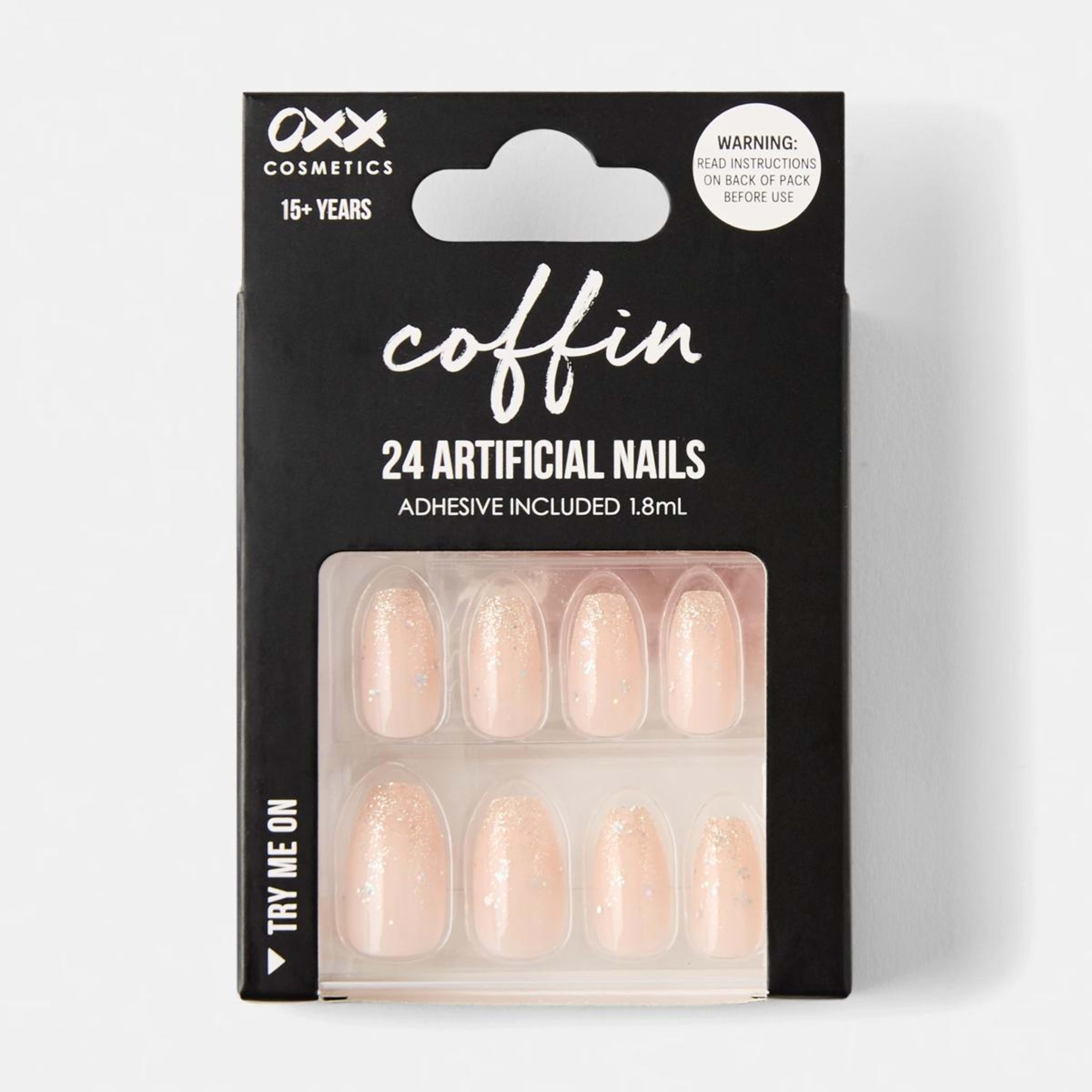 1 OXX Cosmetics 24 Pack Artificial Nails with Adhesive - Coffin Shape, Nude Gold Tone