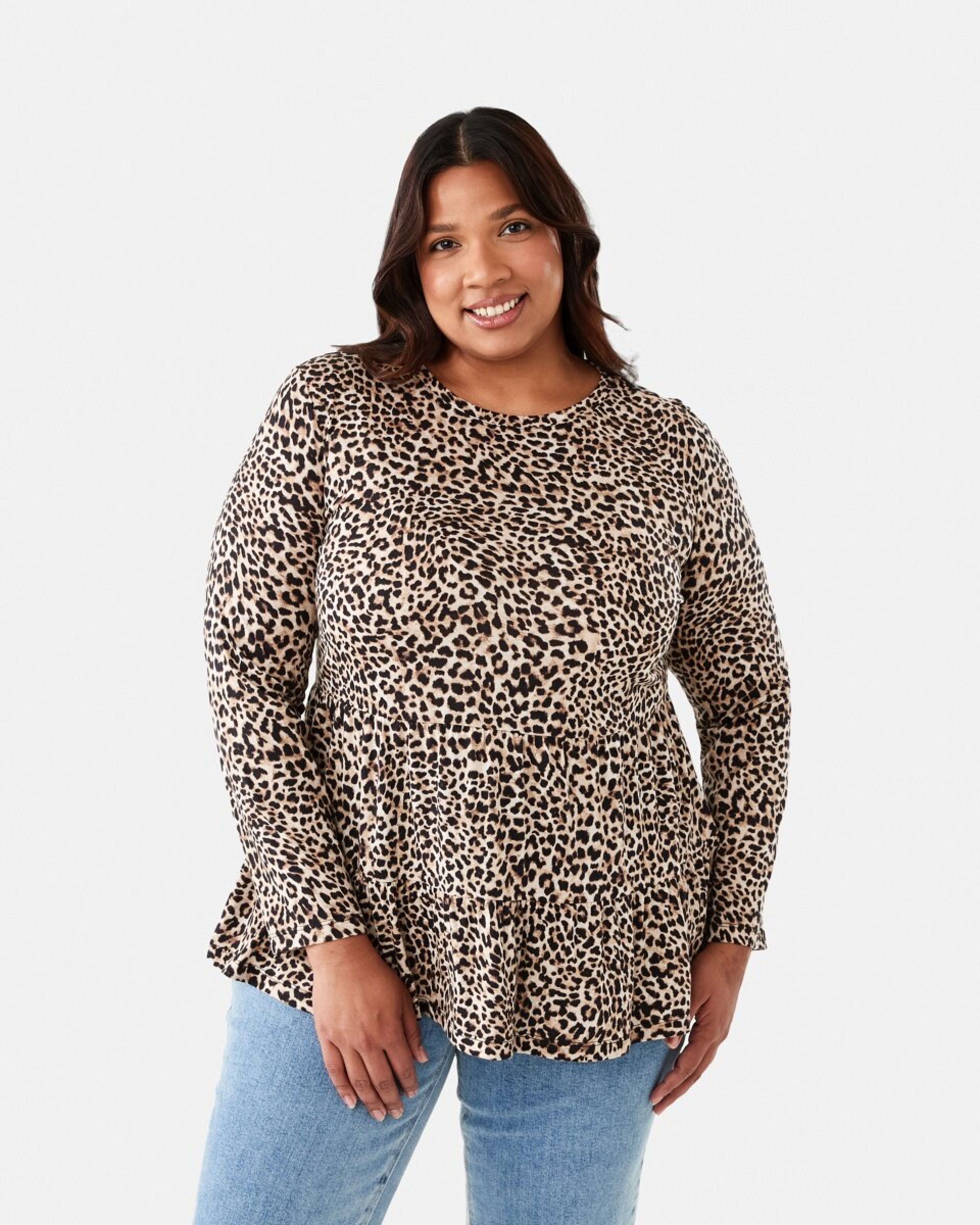 1 Curve Long Sleeve Smock Top Brwn Leo, 1 of 6
