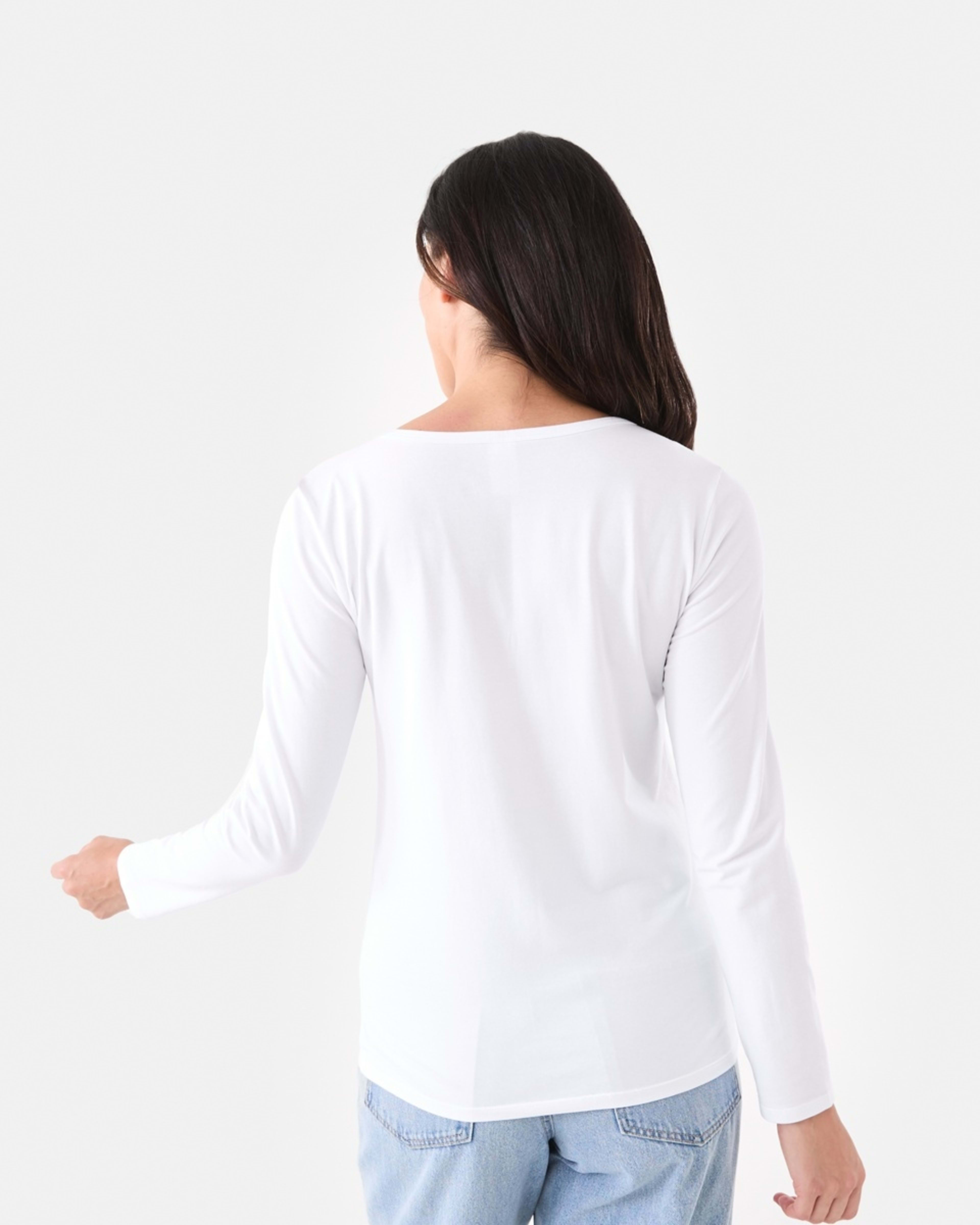 3 Long Sleeve Stretch V-Neck T-shirt White, 3 of 5