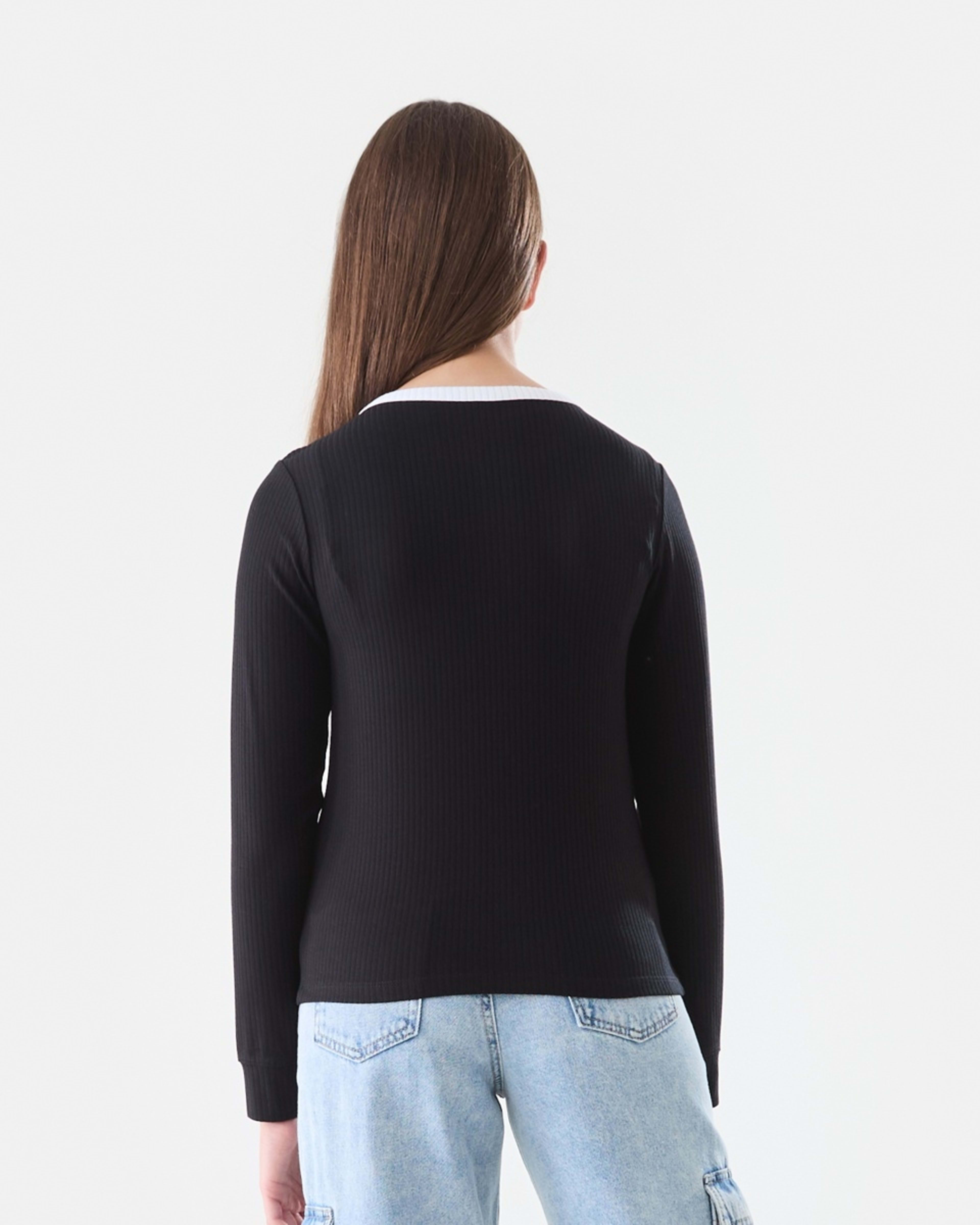 2 Button Through Rib Cardigan Black, 2 of 6