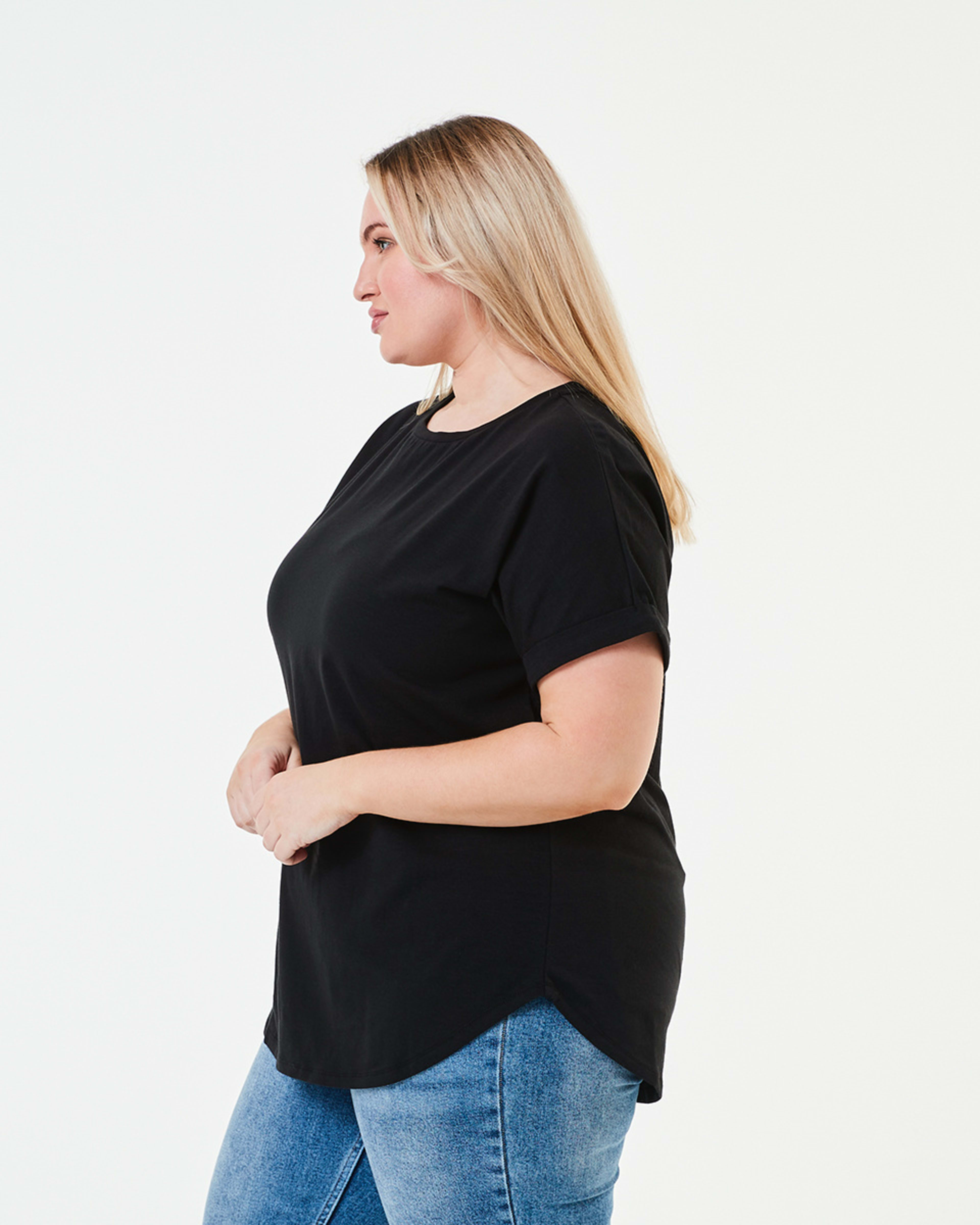 2 Curve Short Sleeve Longline Slub T-shirt BLACK, 2 of 4