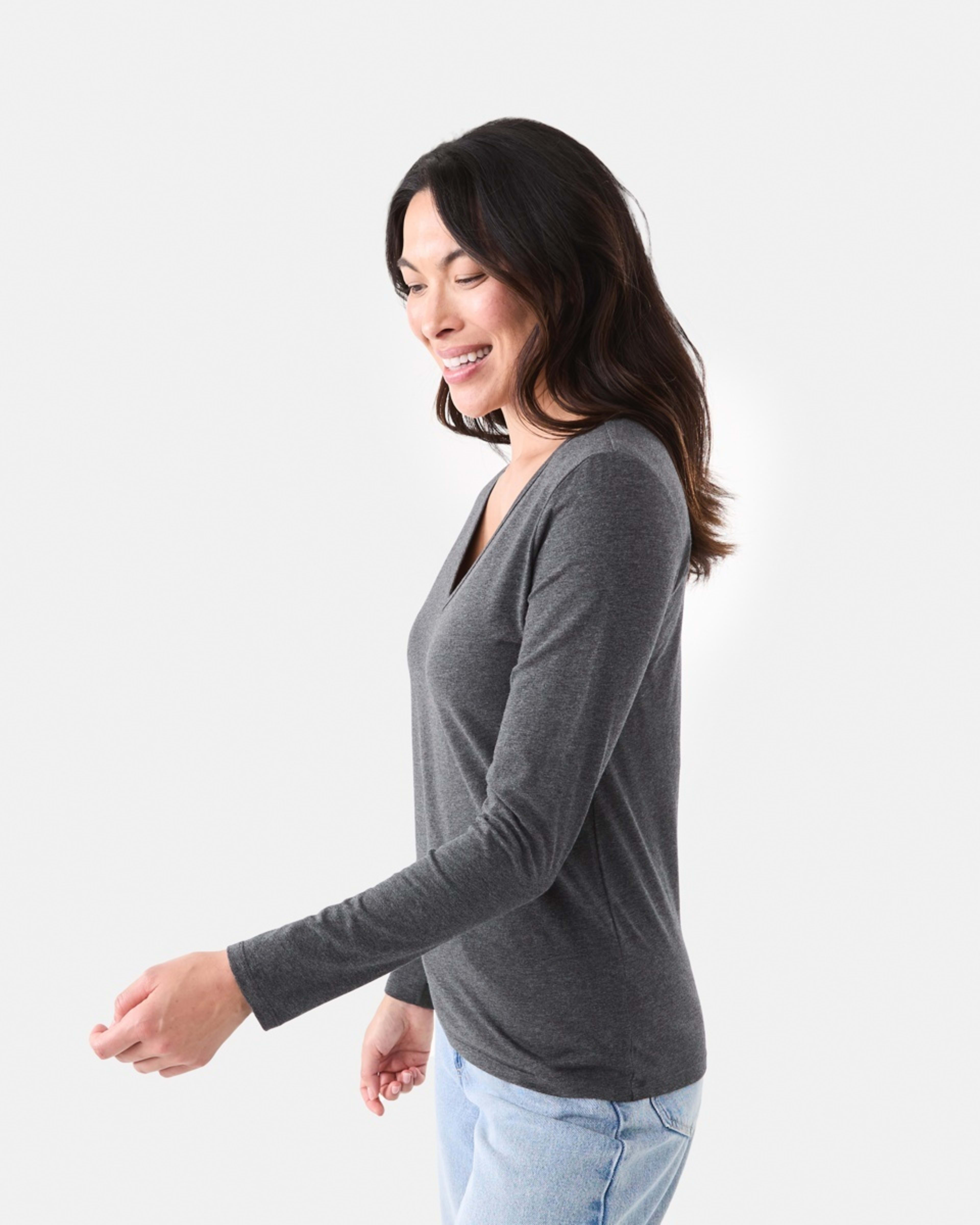 2 Long Sleeve Stretch V-Neck T-shirt Char Marle, 2 of 5