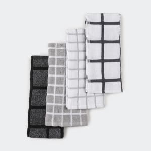 4 Pack Black & Grey Grid Terry Tea Towels