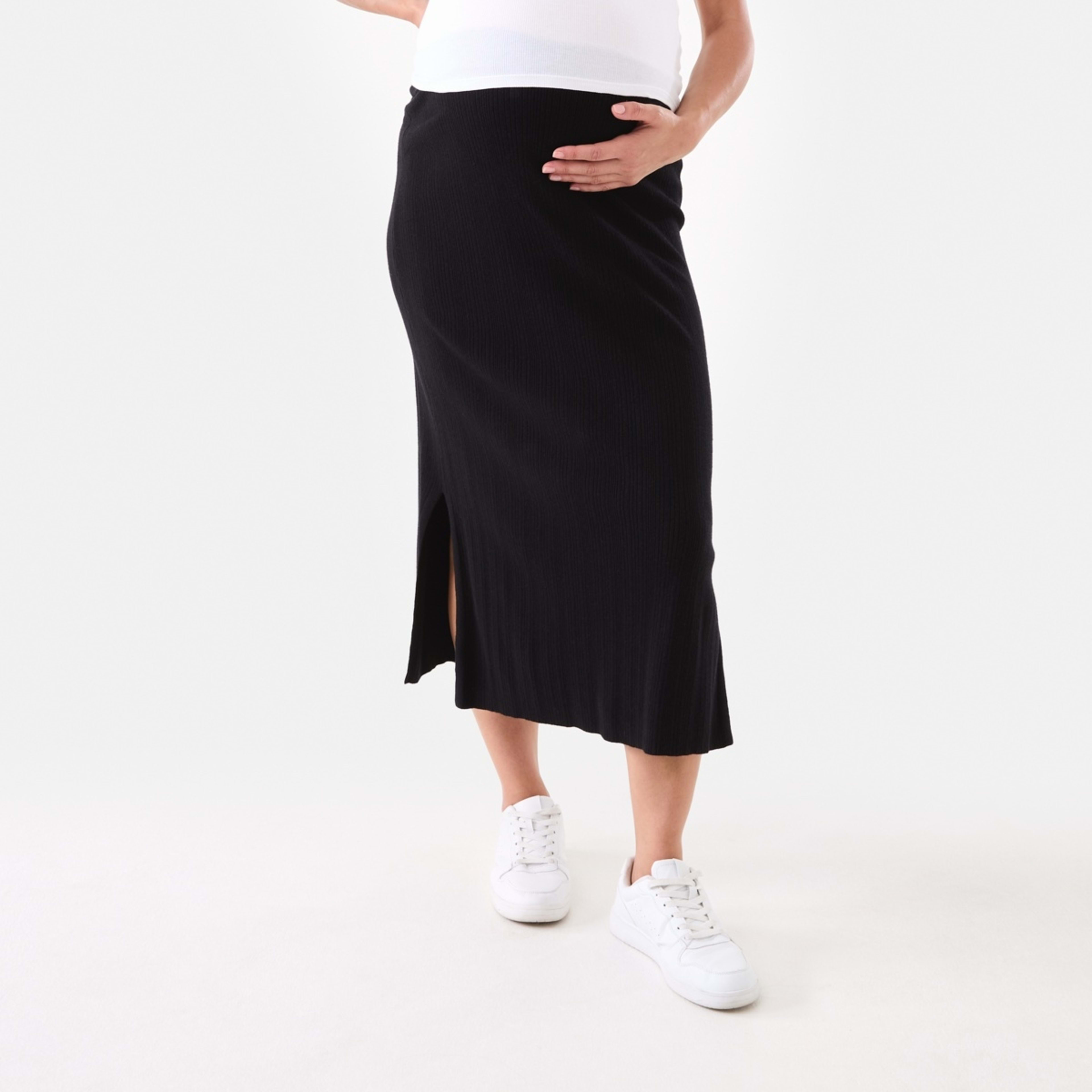 1 Maternity Rib Column Skirt Black, 1 of 5
