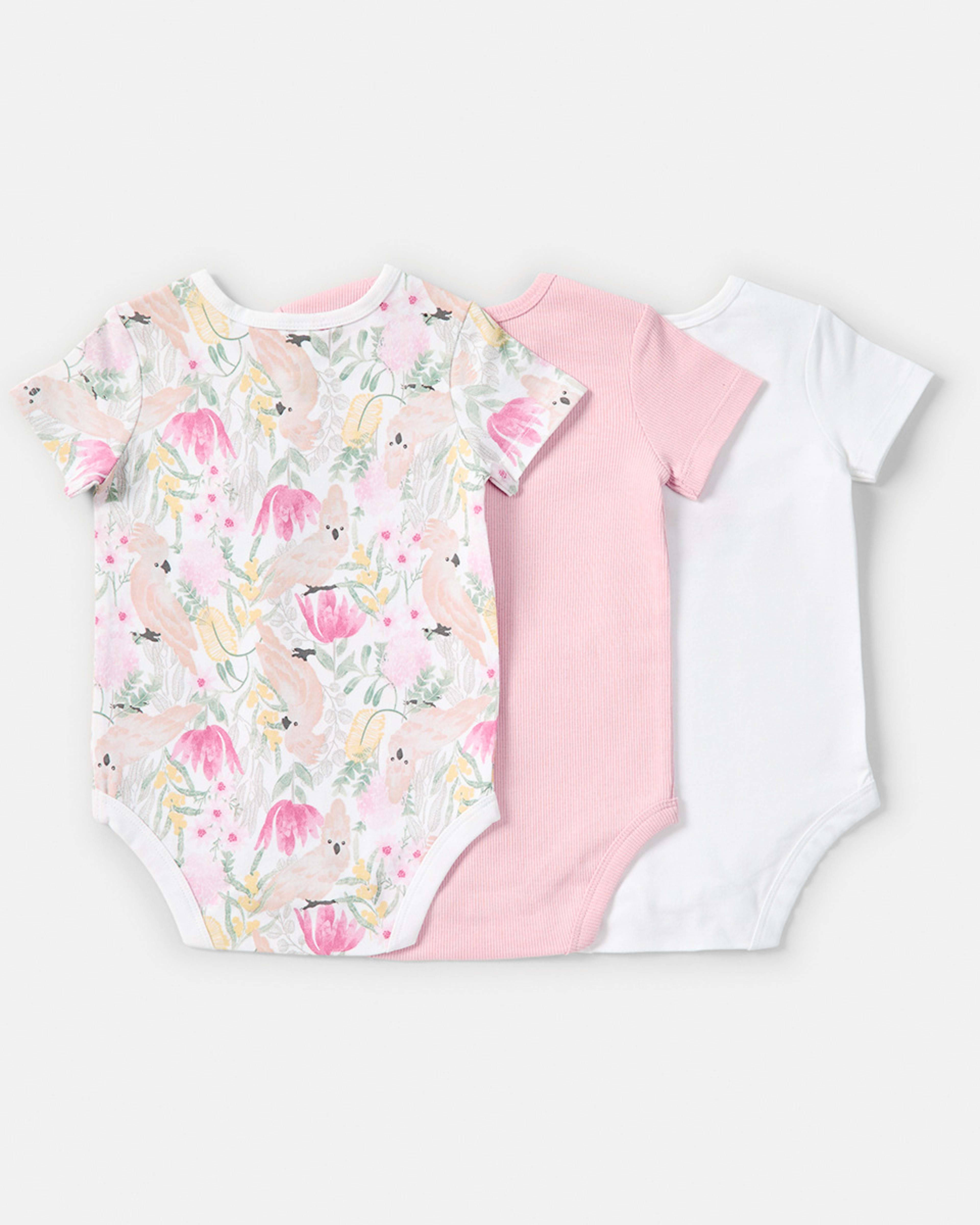 2 3 Pack Short Sleeve Bodysuits Aus Floral, 2 of 8