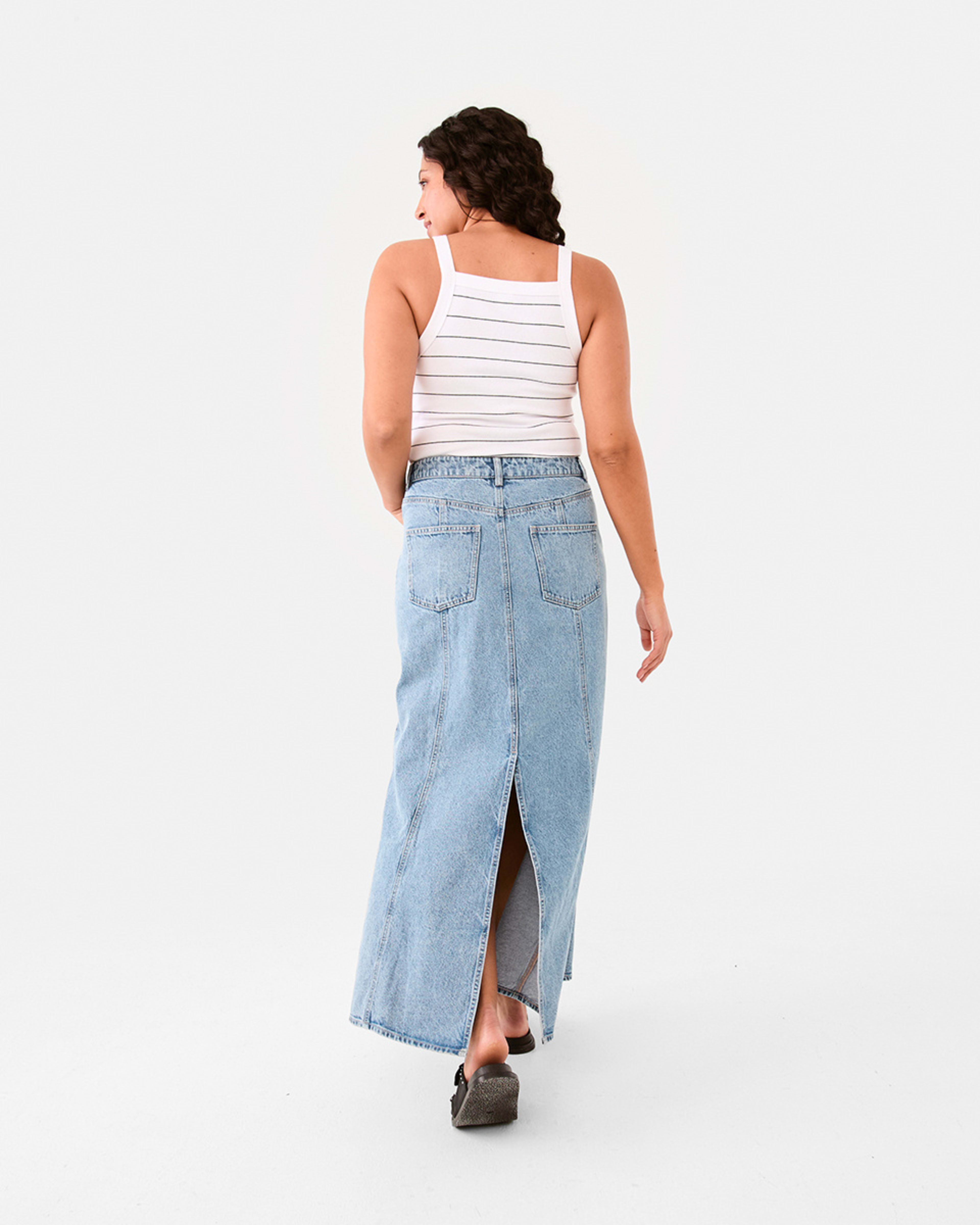 4 Panelled Denim Maxi Skirt Mid Wash, 4 of 7