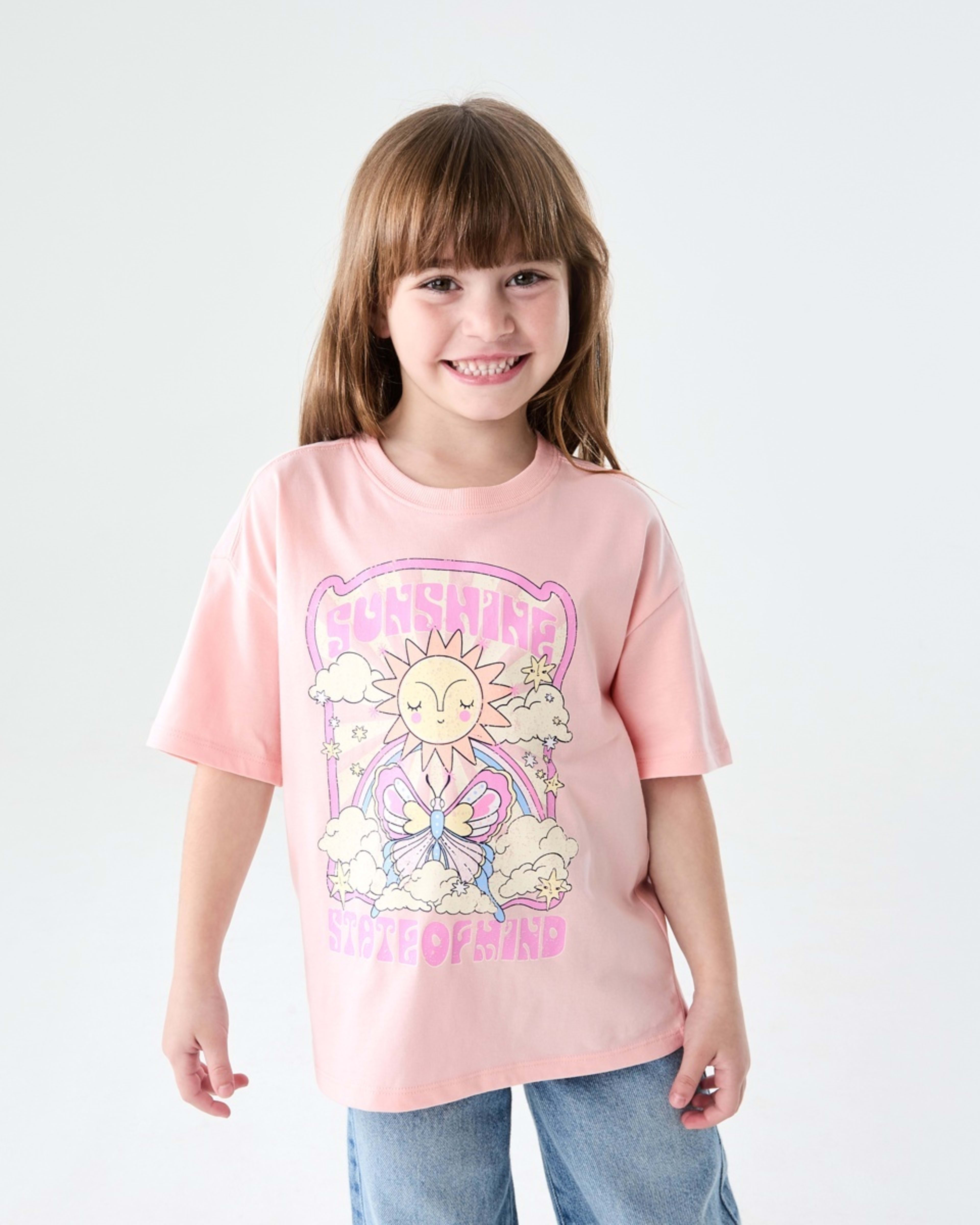 1 Short Sleeve Oversized Print T-shirt SUNSHINE STATE OF MIND PEACH