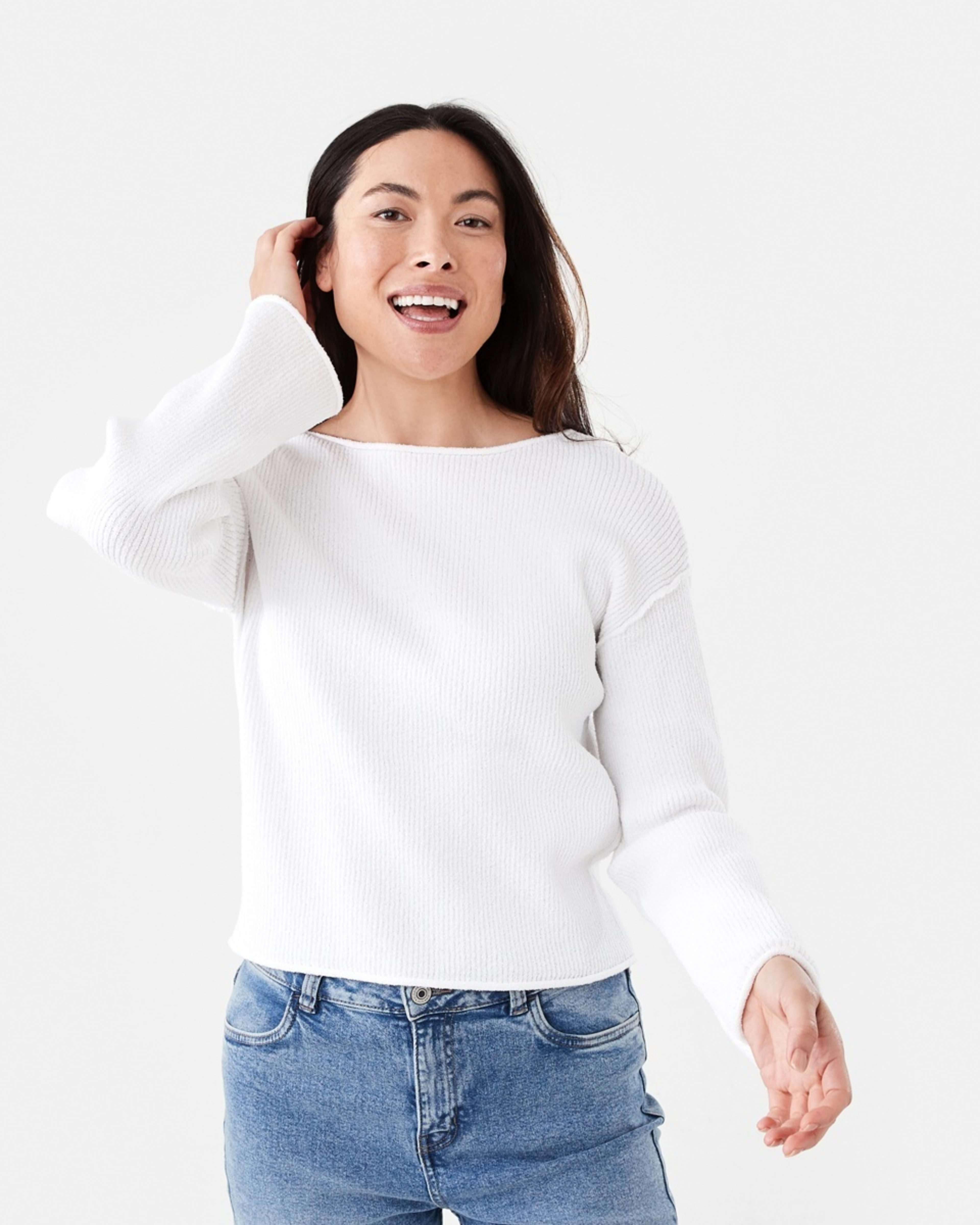 1 Textured Boat Neck Jumper WHITE, 1 of 6