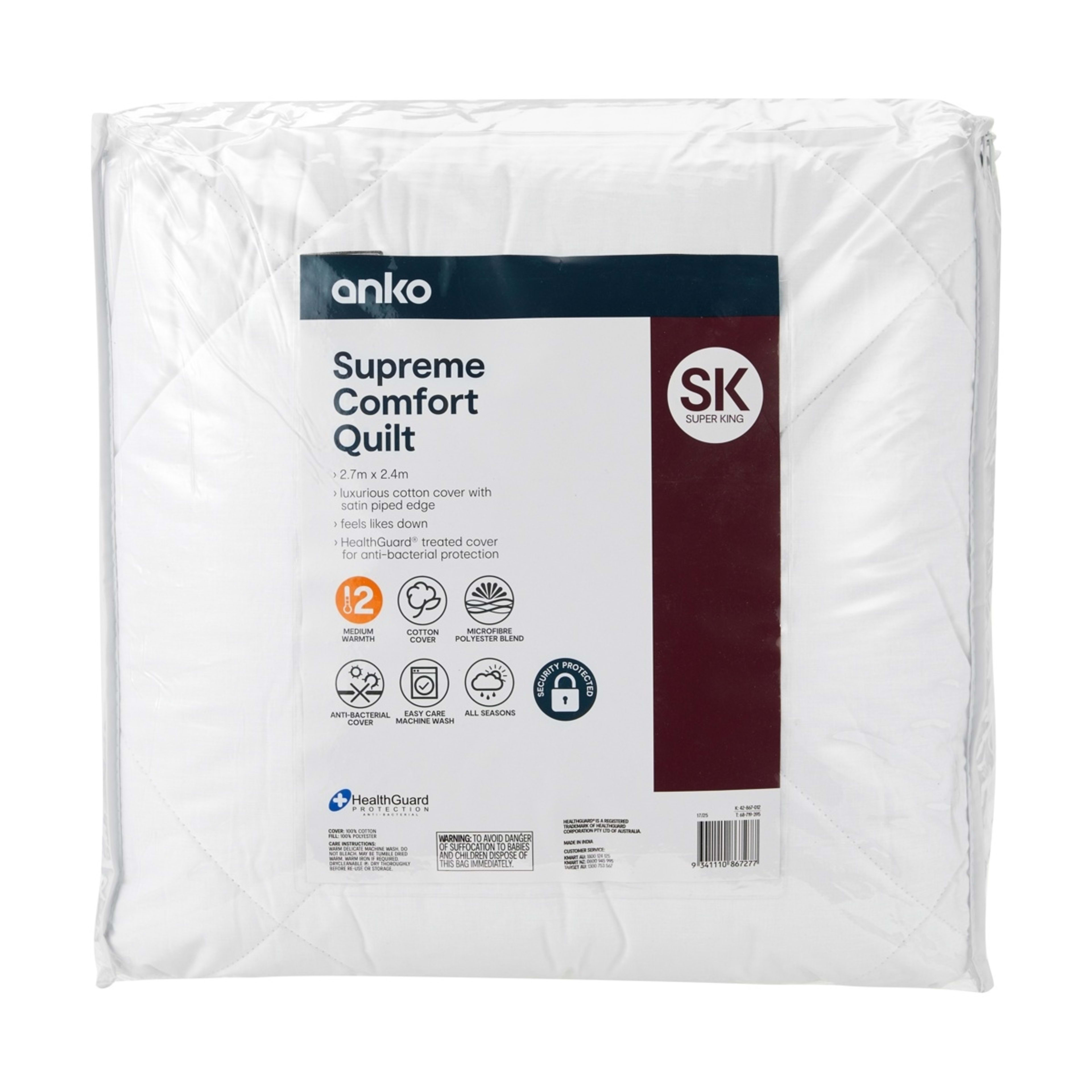 1 Supreme Comfort Quilt - Super King Bed, White