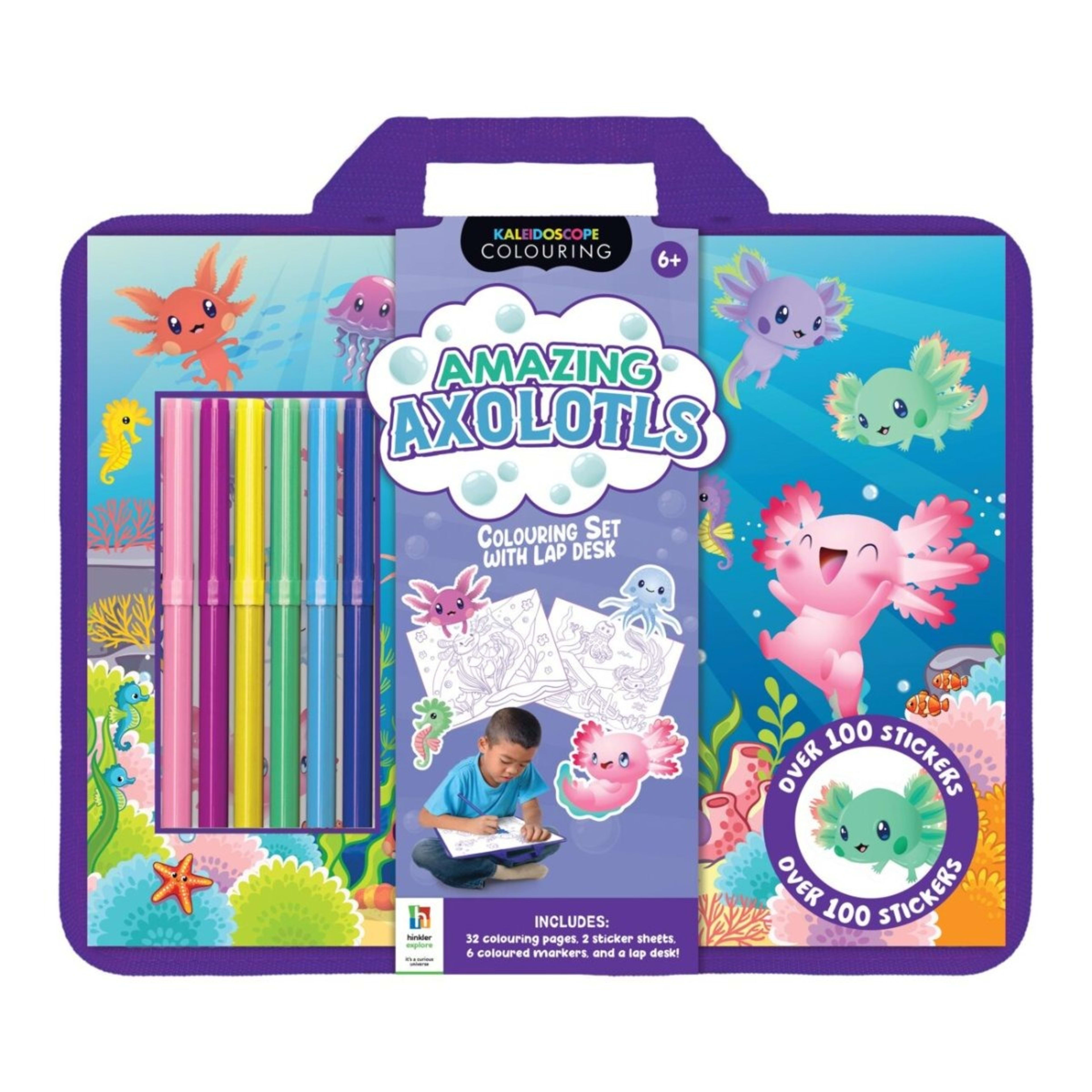 1 Kaleidoscope Colouring: Amazing Axolotls Colouring Set with Lap-Desk - Book