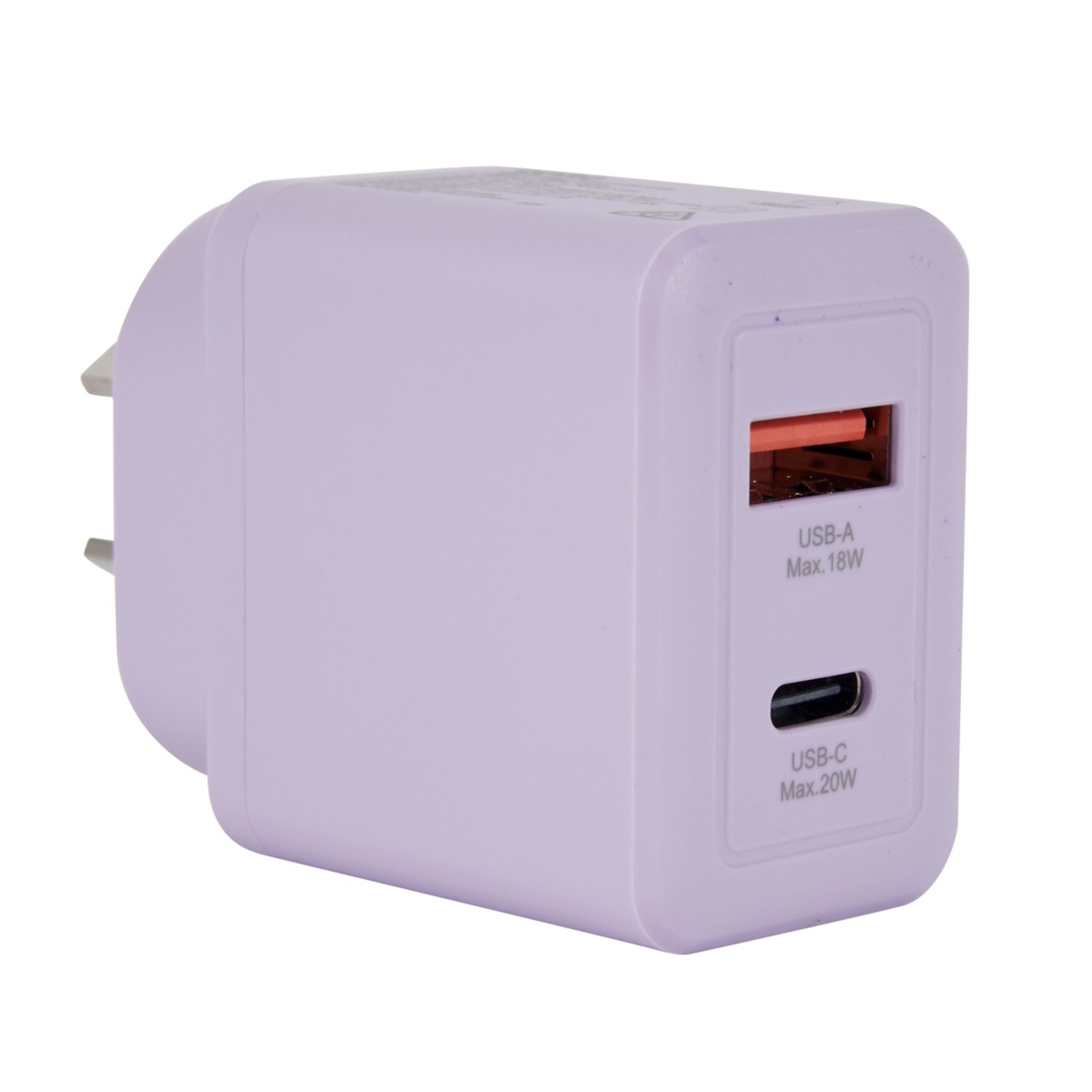5 Wall USB Charger with USB-A to USB-C - Purple, 5 of 7