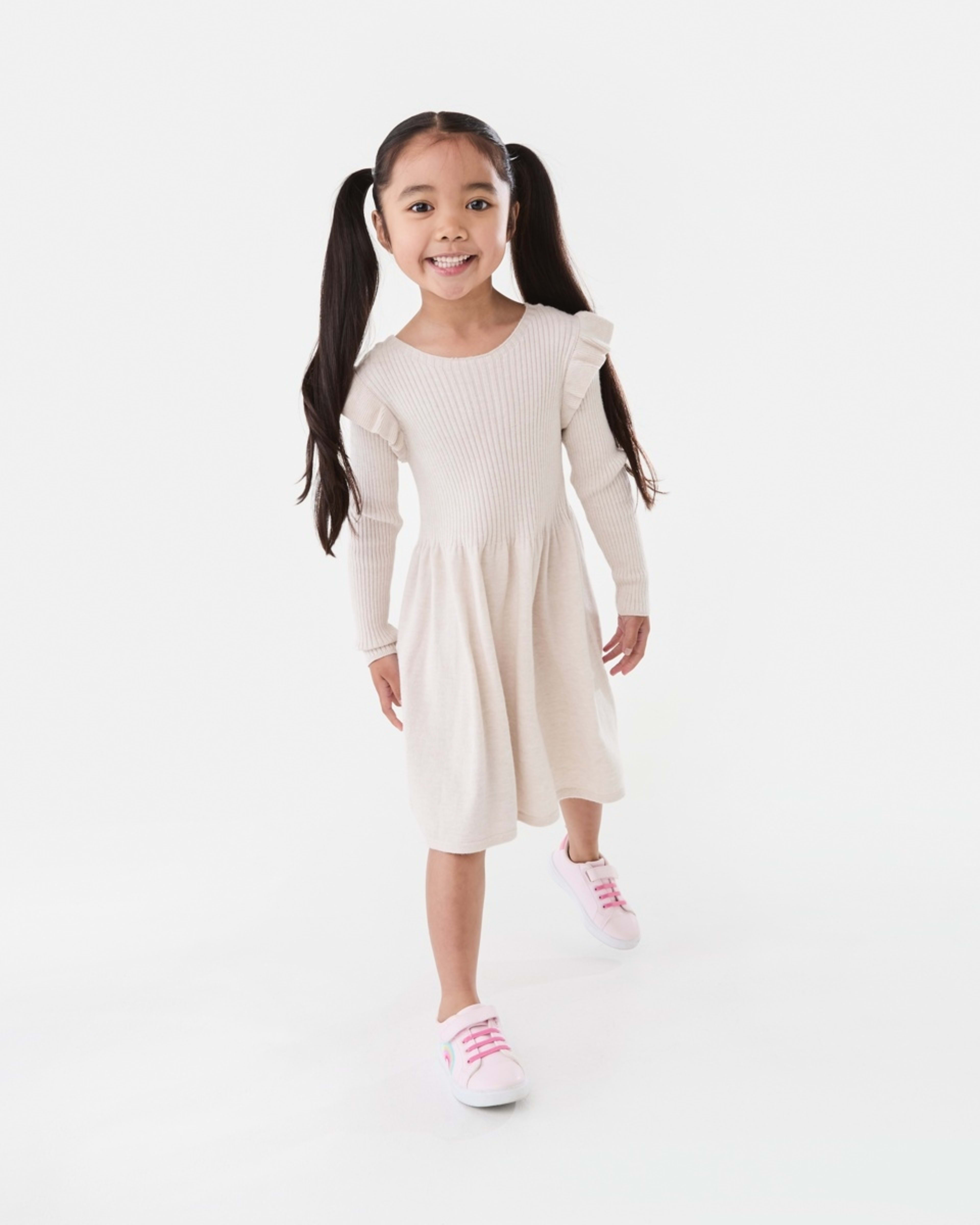 6 Long Sleeve Viscose Knit Dress Crm Marle, 6 of 9