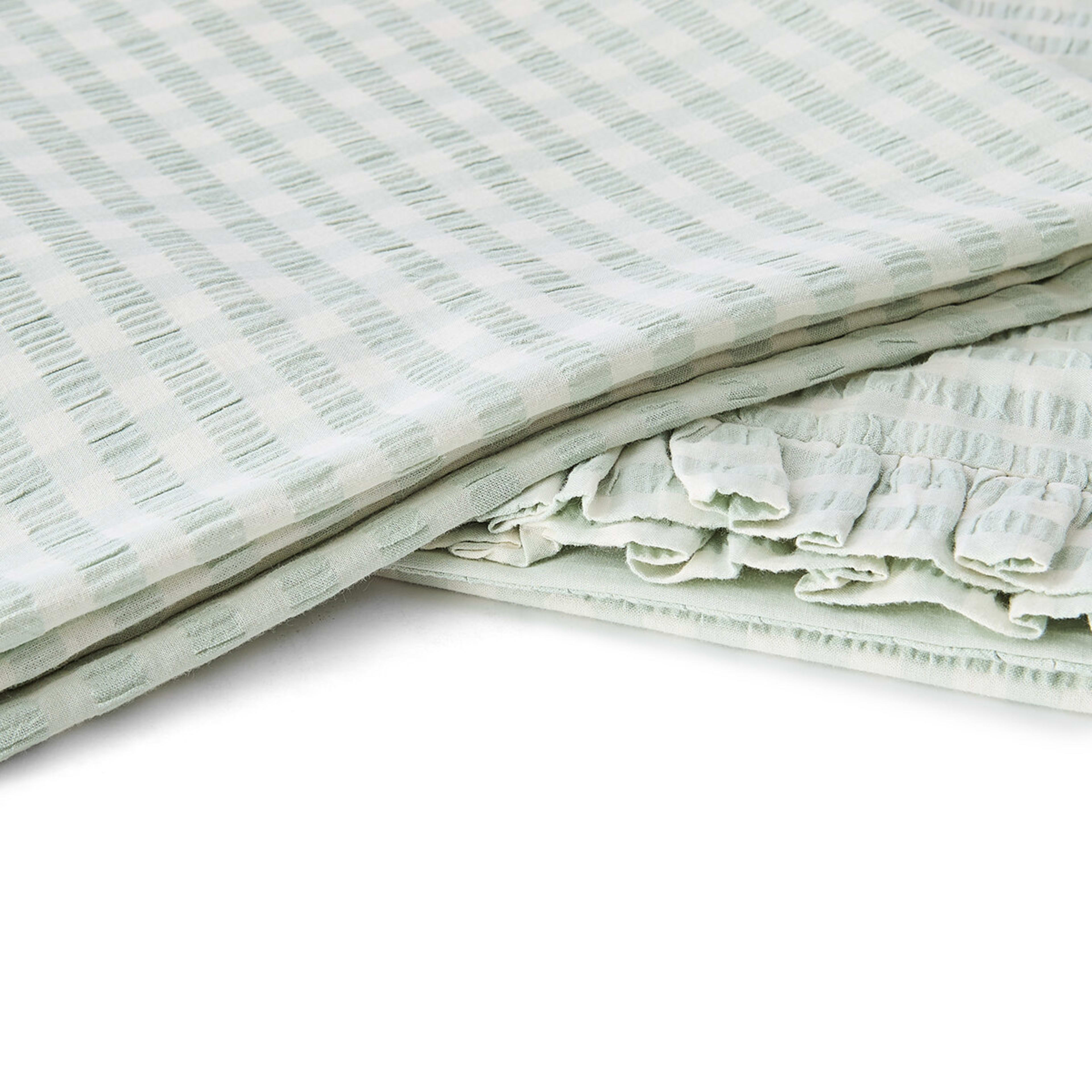 6 Gingham Ruffle Cotton Quilt Cover Set - Queen Bed, Sage, 6 of 6