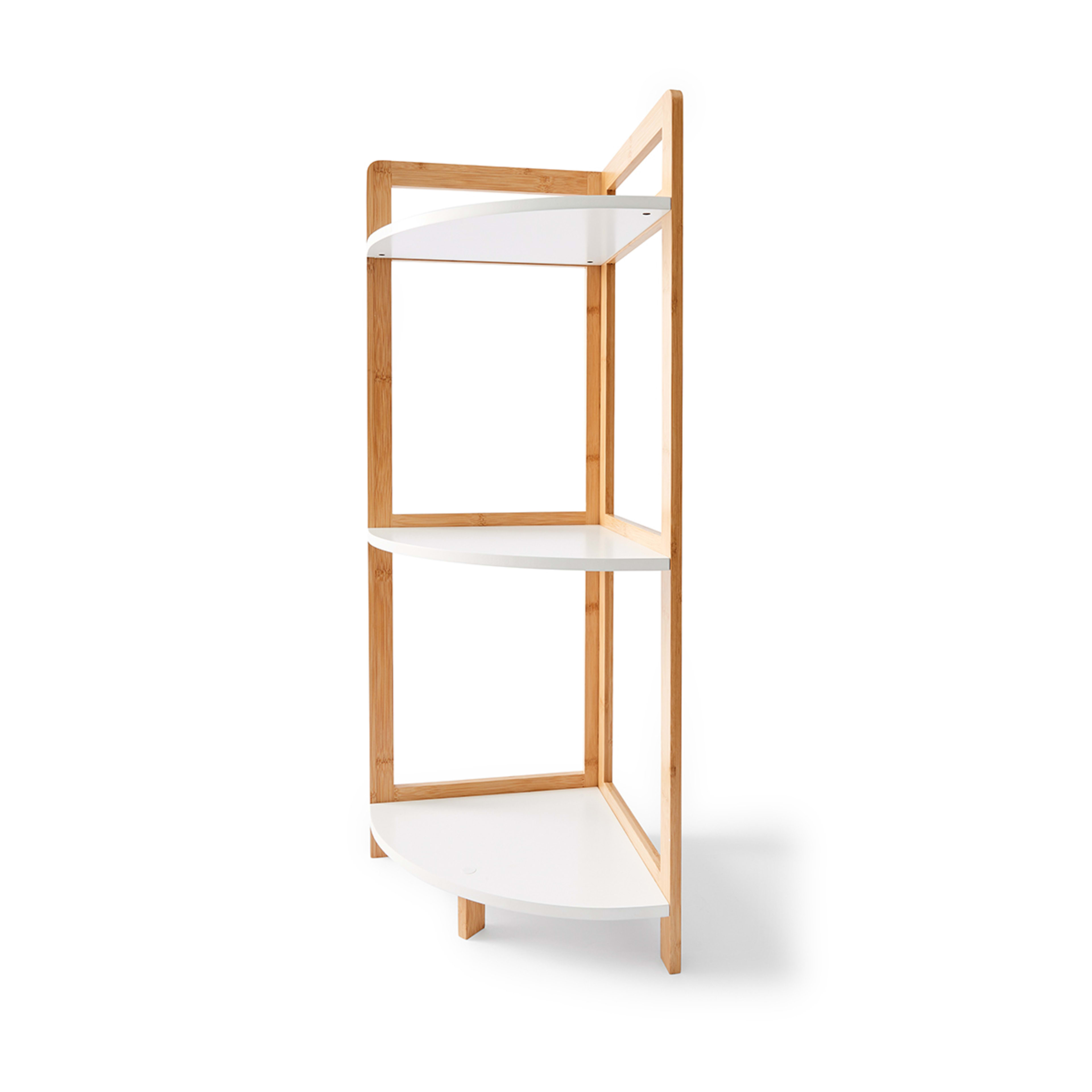 4 Bamboo and White 3 Tier Corner Shelf, 4 of 10