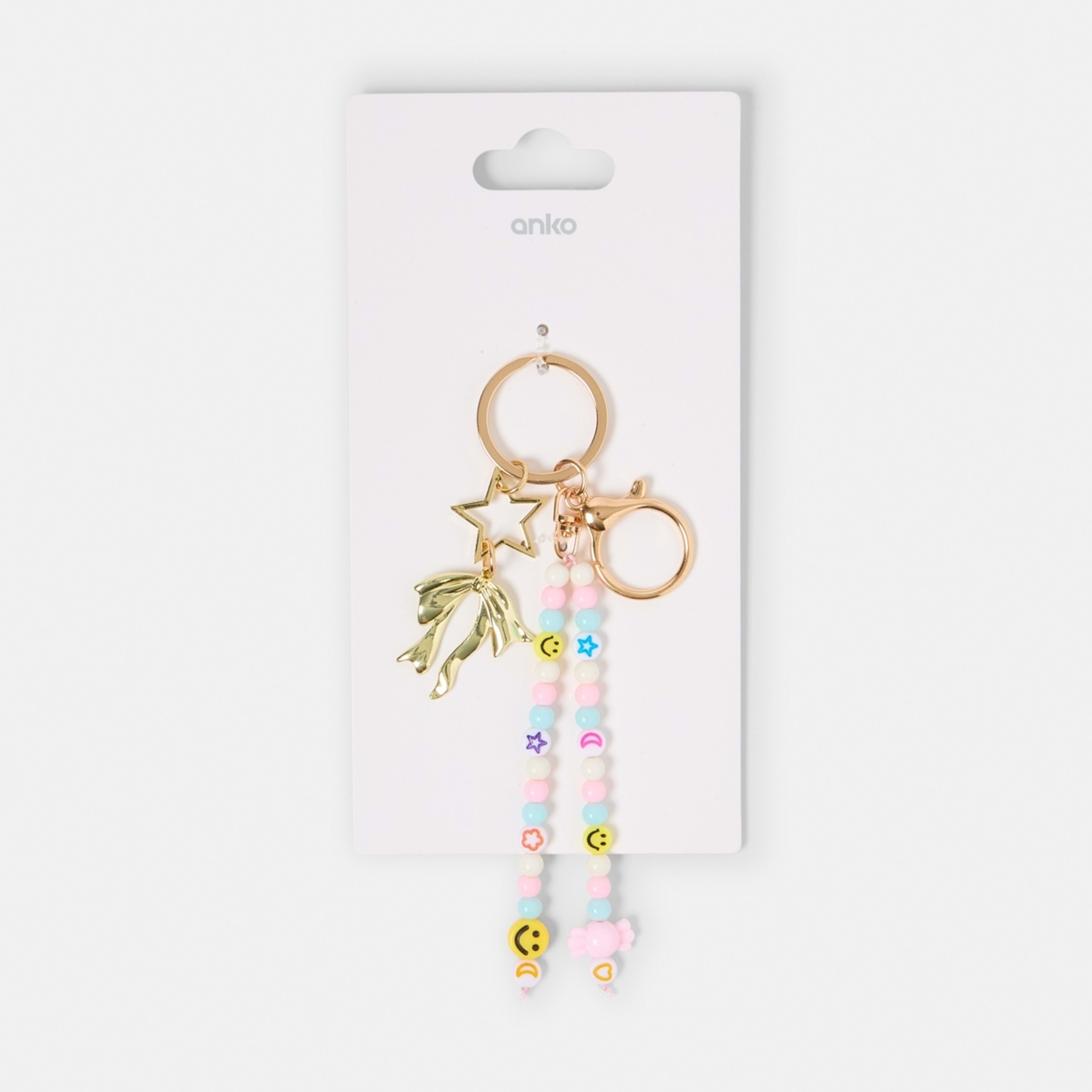 3 Smiley Bead Charm Keyring, 3 of 3