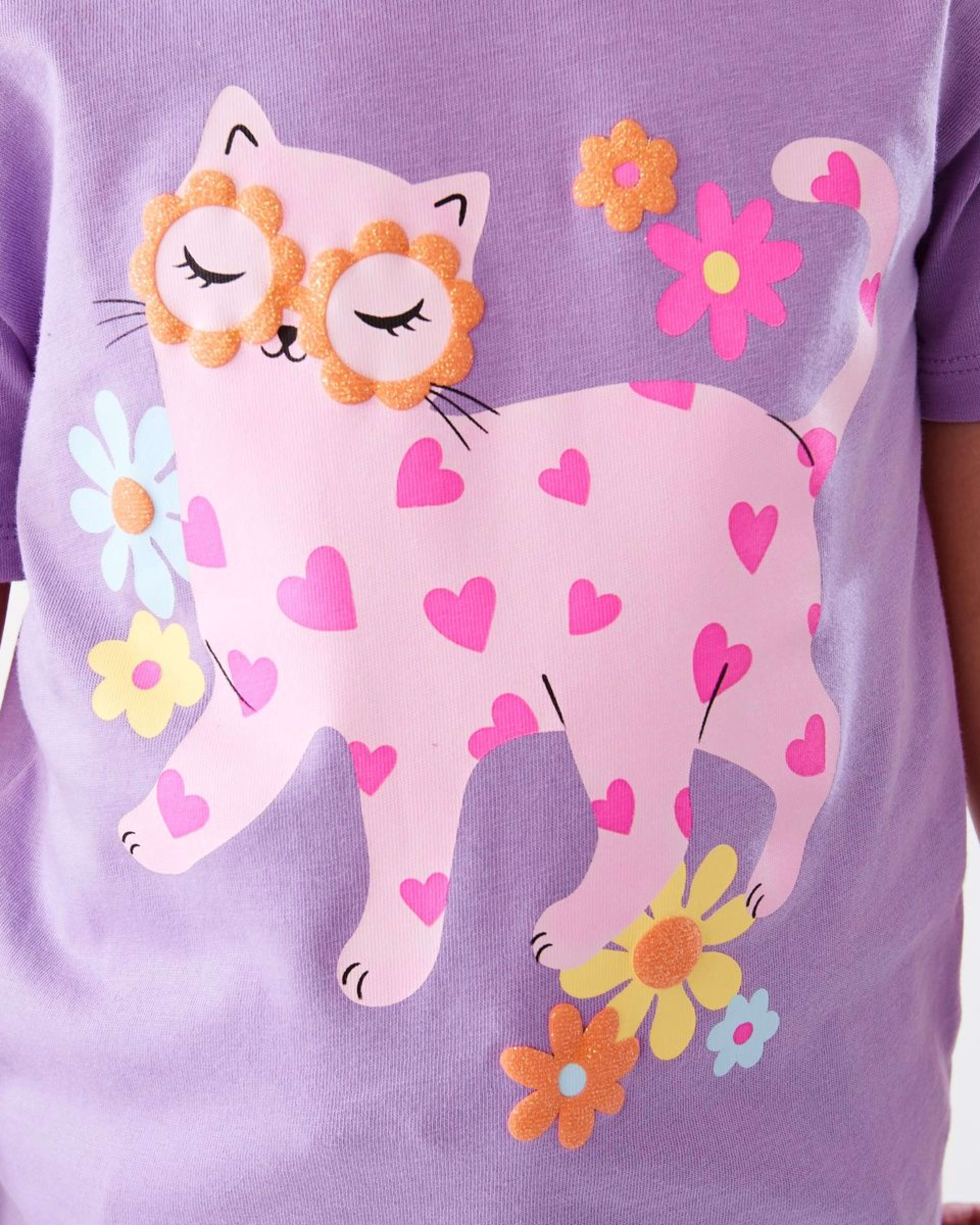 4 Short Sleeve Placement Print T-shirt Prpl Cat, 4 of 8