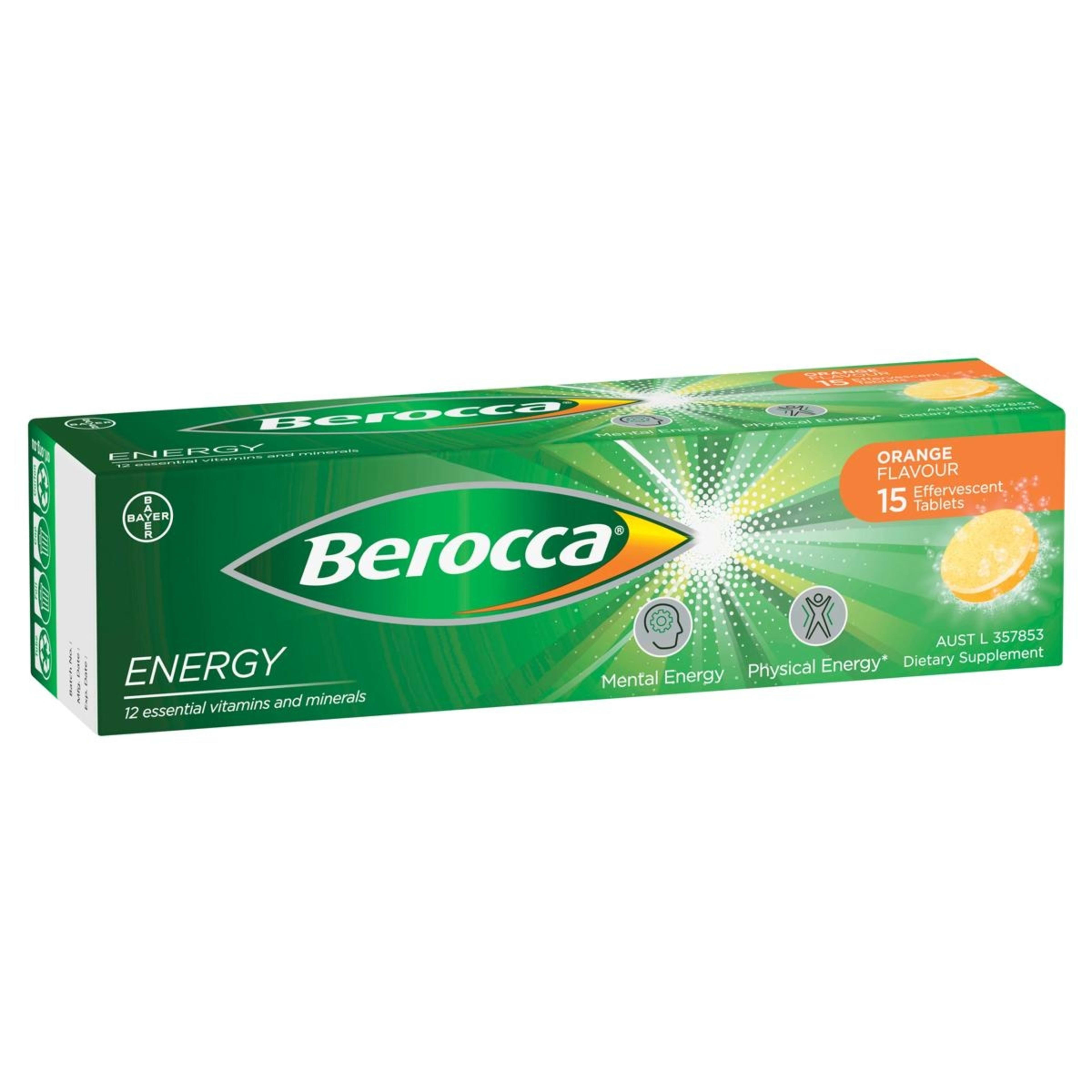 1 15 Pack Berroca Energy Orange Flavour Effervescent Tablets, 1 of 10