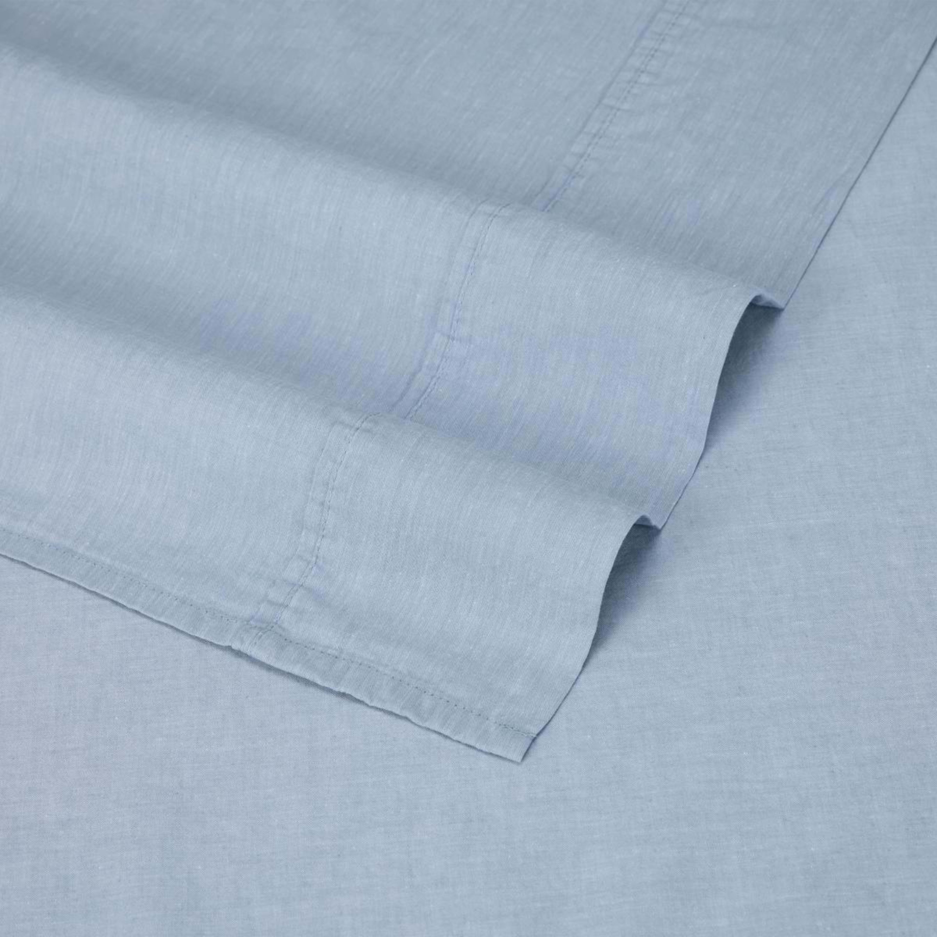 4 Stonewashed Chambray Cotton Sheet Set - Queen Bed, Denim, 4 of 7