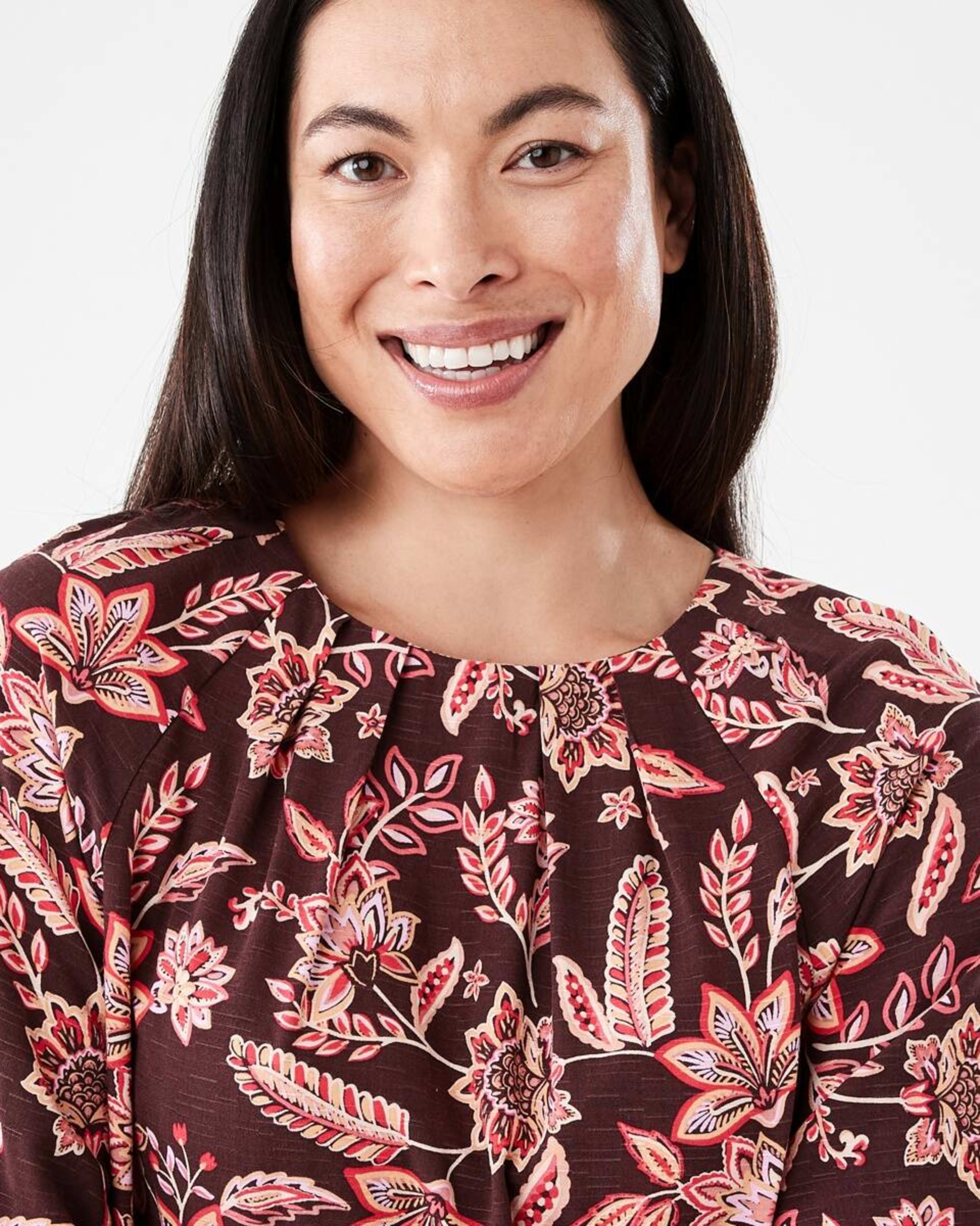 4 Short Sleeve Tuck Top CHINTZ WARM MULBERRY, 4 of 6
