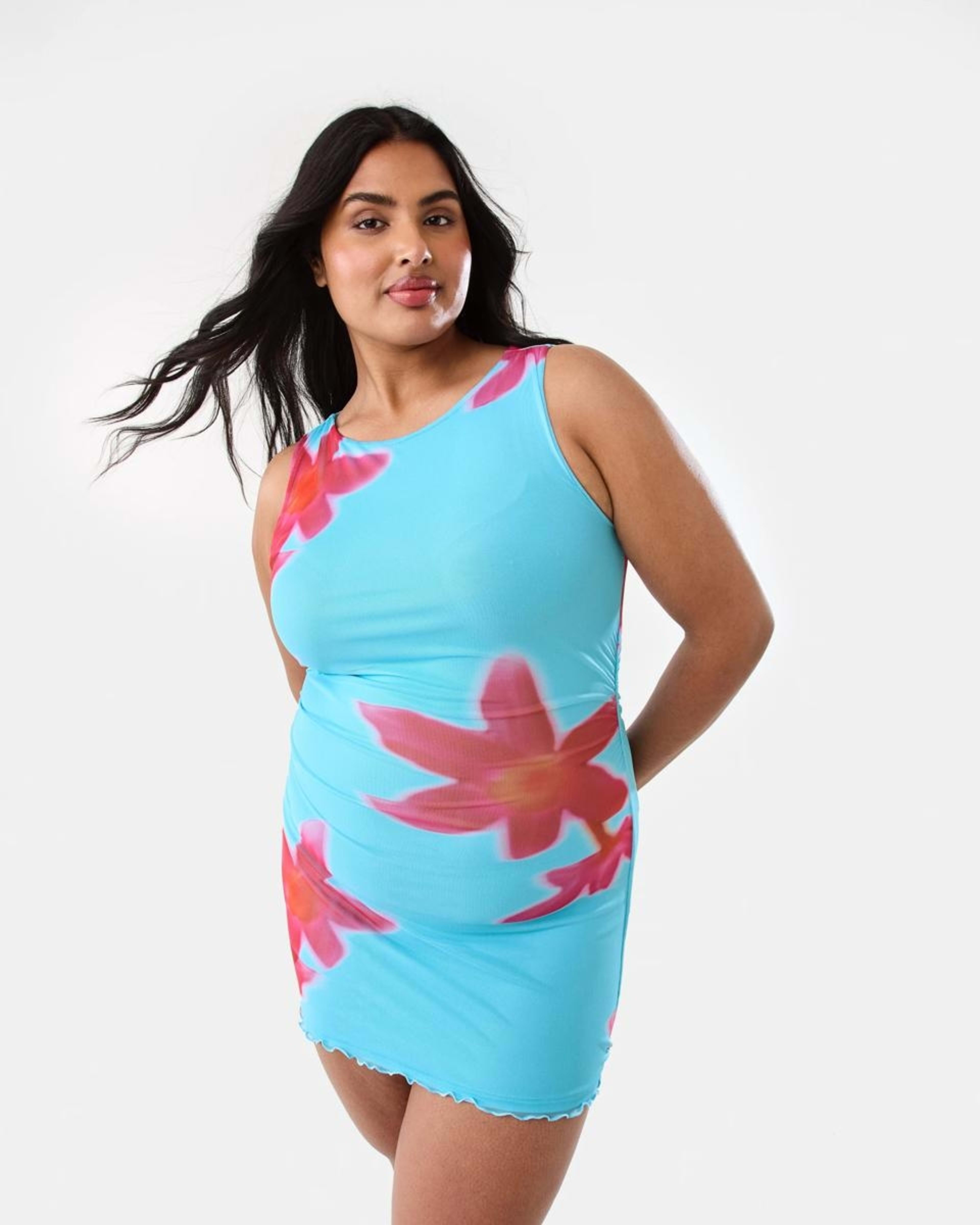 3 Sleeveless Mesh Mini Dress HOT TROP CLEAR AQUA, 3 of 10