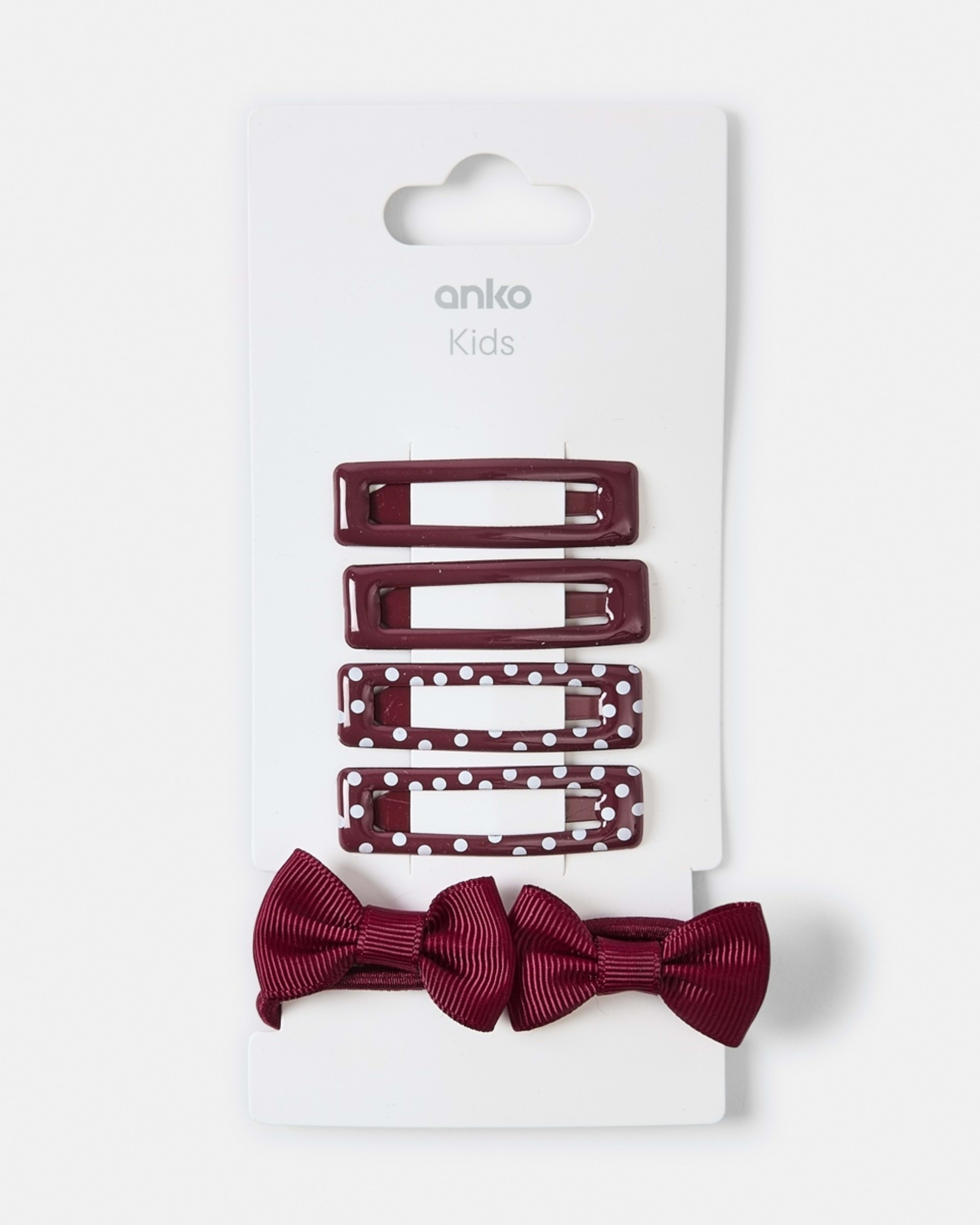 2 School Hair Clip and Mini Bow Hair Elastics Set Burgundy, 2 of 2