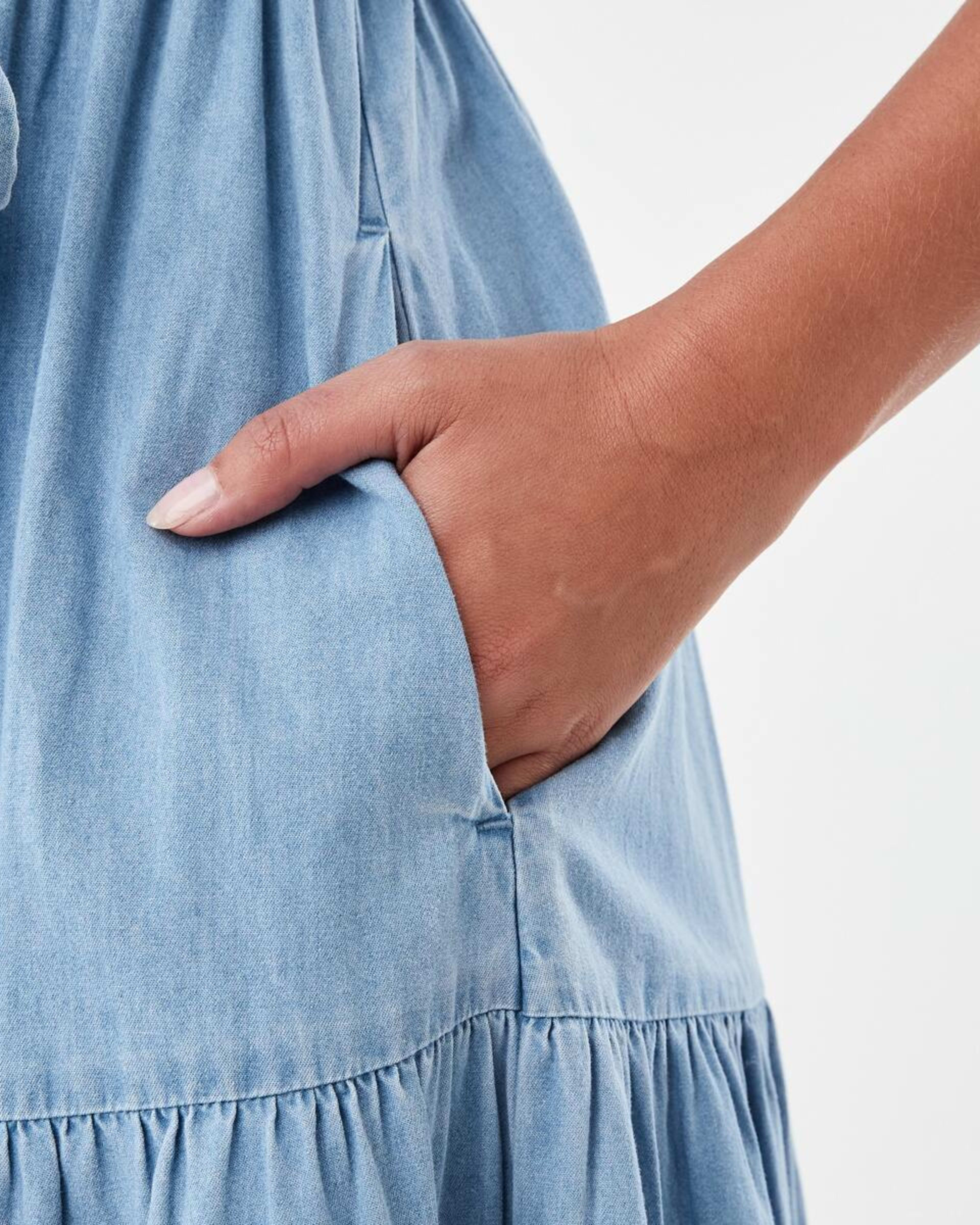 7 Short Sleeve Wrap Chambray Midi Dress Light Wash, 7 of 7
